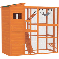 76" Catio Outdoor Cat Enclosure with Cat Condo, Jumping Platforms, Ladder