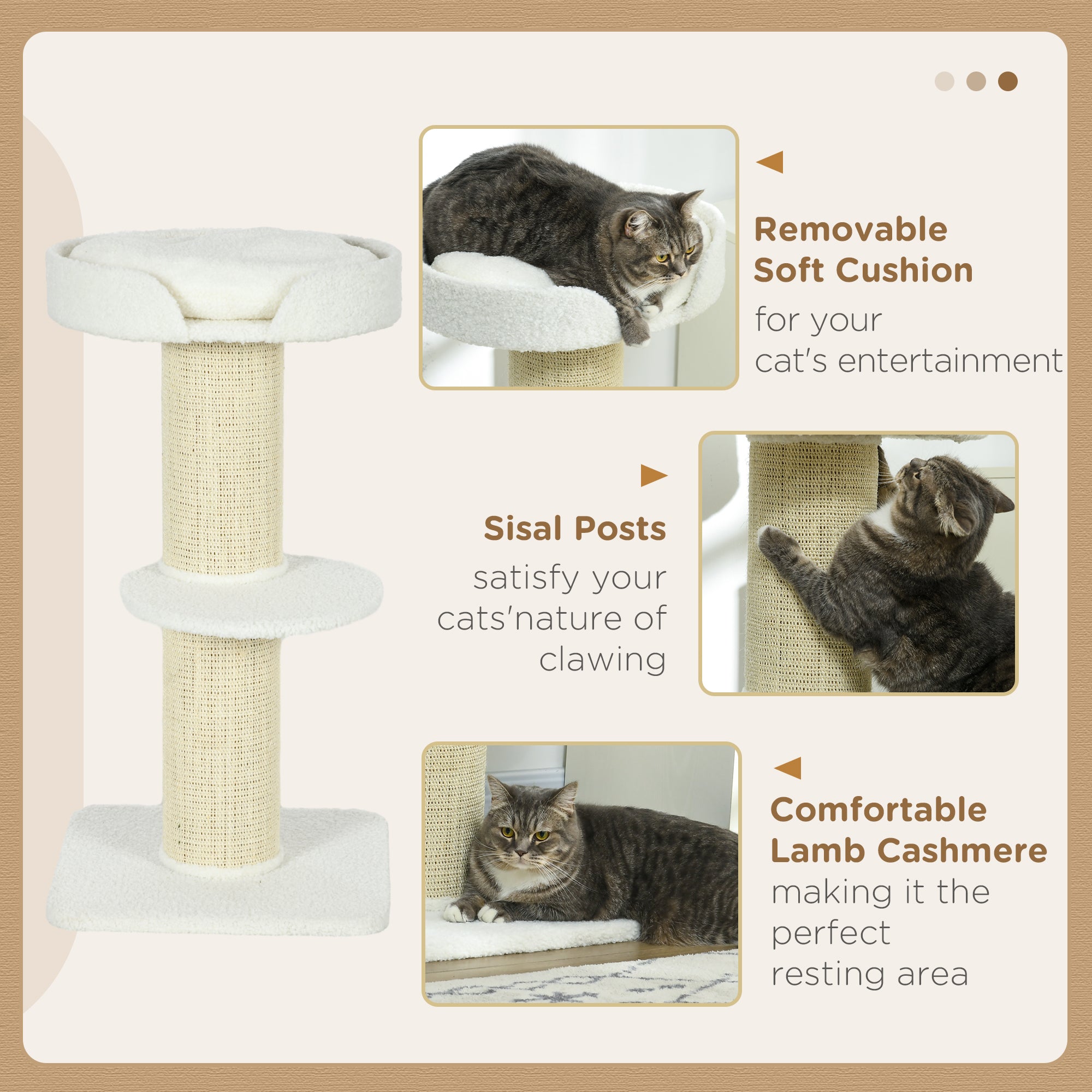 Cat Tree Kitty Tower with Sisal Mat Scratching Post, Cat Bed, Cushion, Perch - view 4