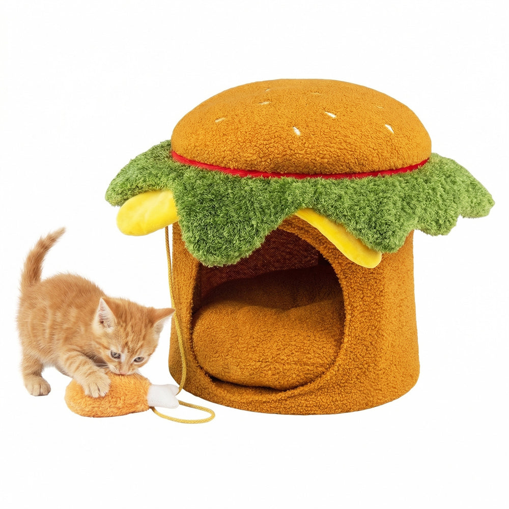 Hamburger Cat Nest with Chicken Drumstick Toy and Removable Cushion for Indoor - view 4
