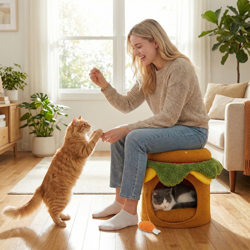 Hamburger Cat Nest with Chicken Drumstick Toy and Removable Cushion for Indoor - view 6