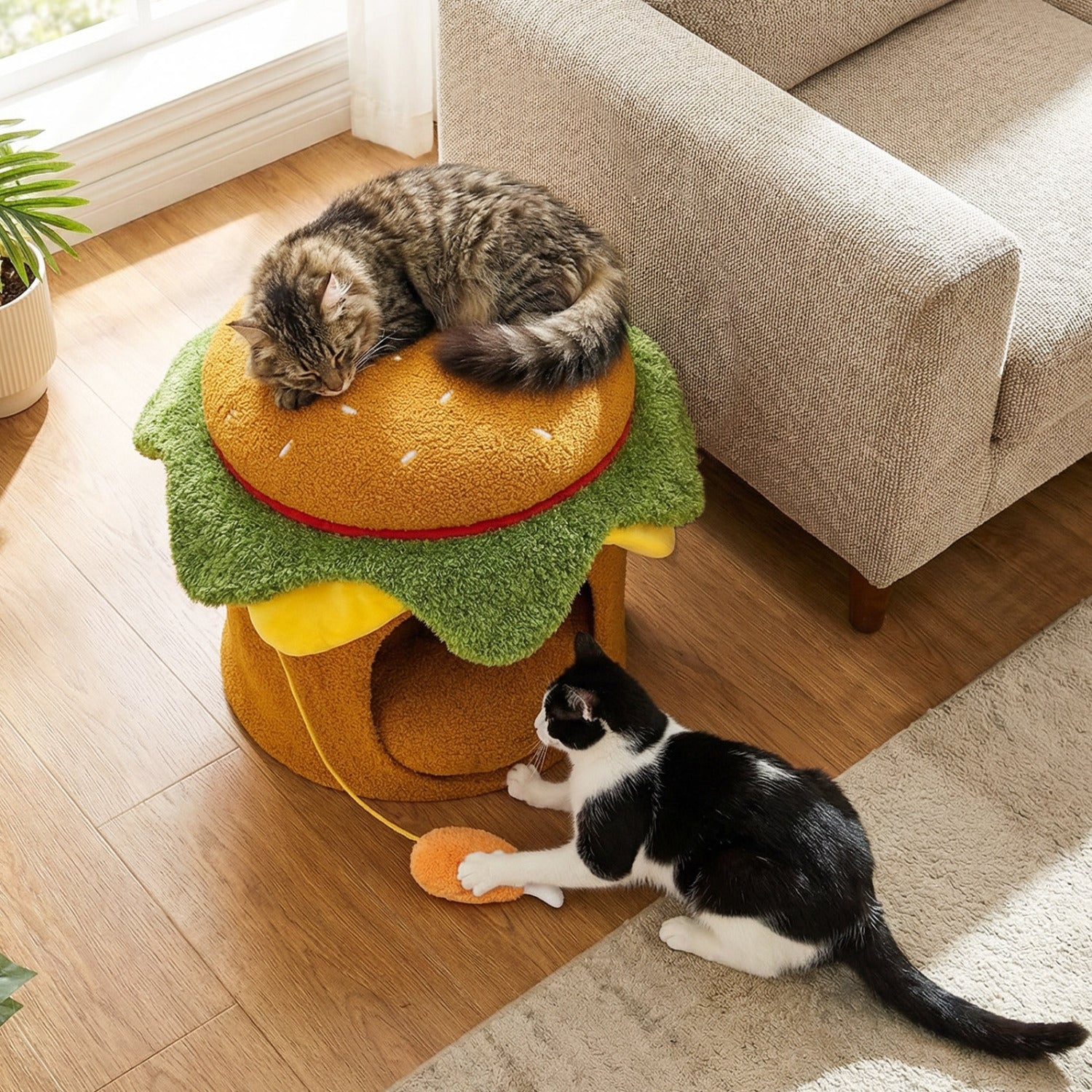 Hamburger Cat Nest with Chicken Drumstick Toy and Removable Cushion for Indoor - view 3