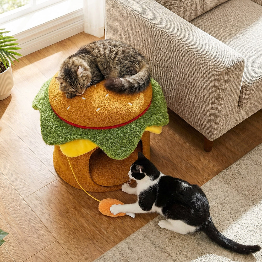Hamburger Cat Nest with Chicken Drumstick Toy and Removable Cushion for Indoor - view 3