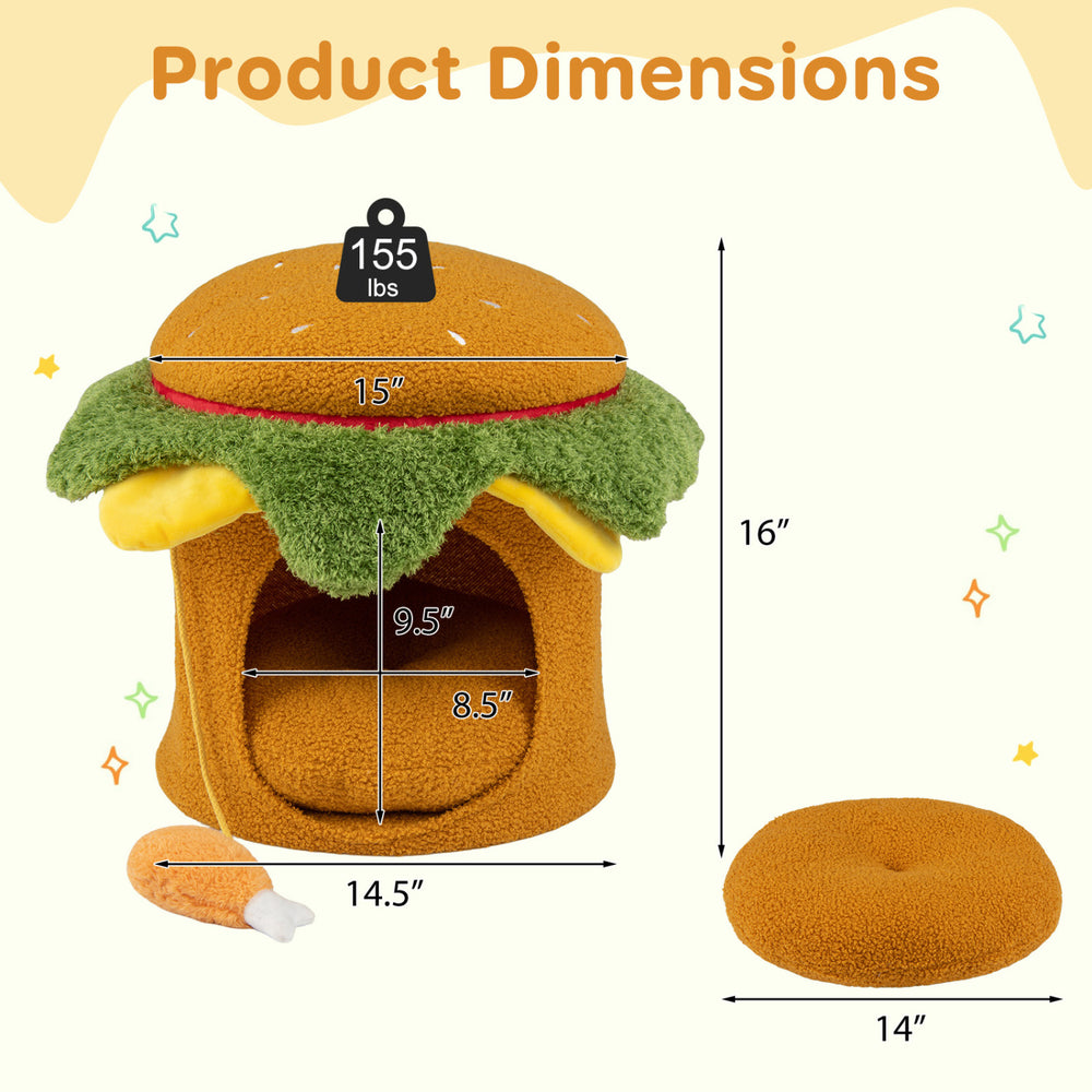 Hamburger Cat Nest with Chicken Drumstick Toy and Removable Cushion for Indoor - view 5