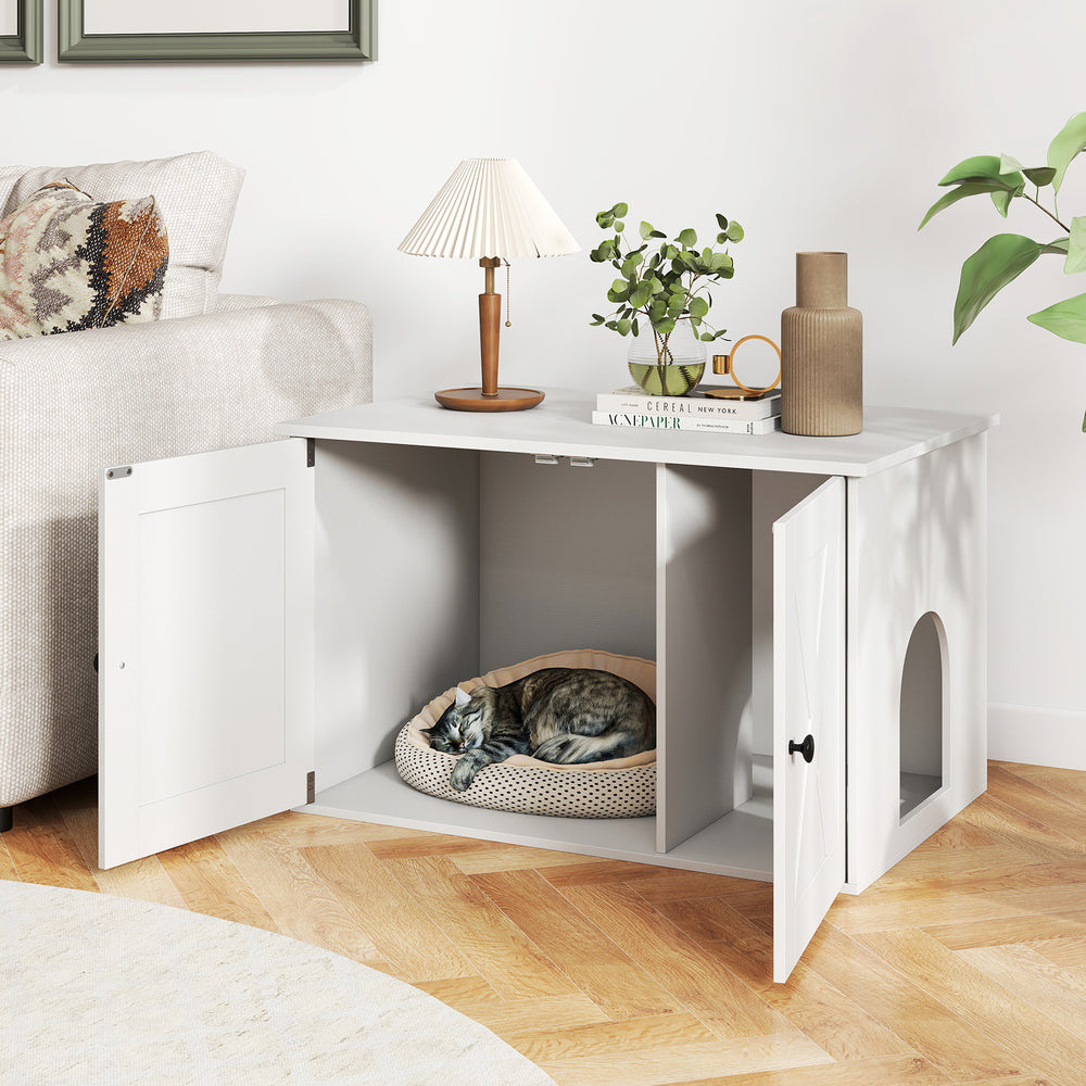 Hidden Cat Litter Box Enclosure Furniture with Divider Cat House - view 2