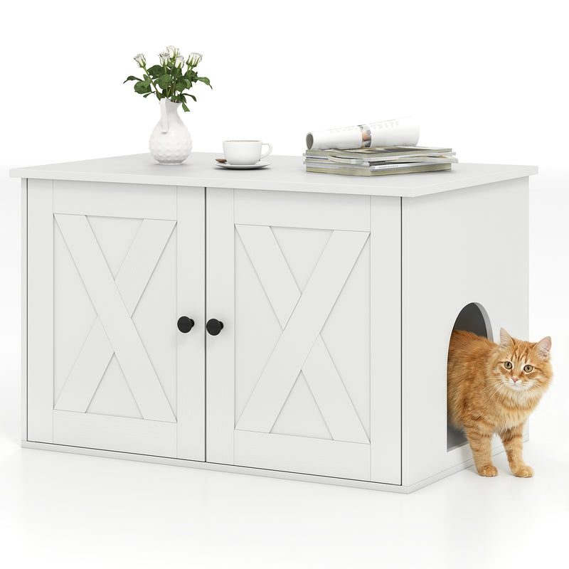 Hidden Cat Litter Box Enclosure Furniture with Divider Cat House