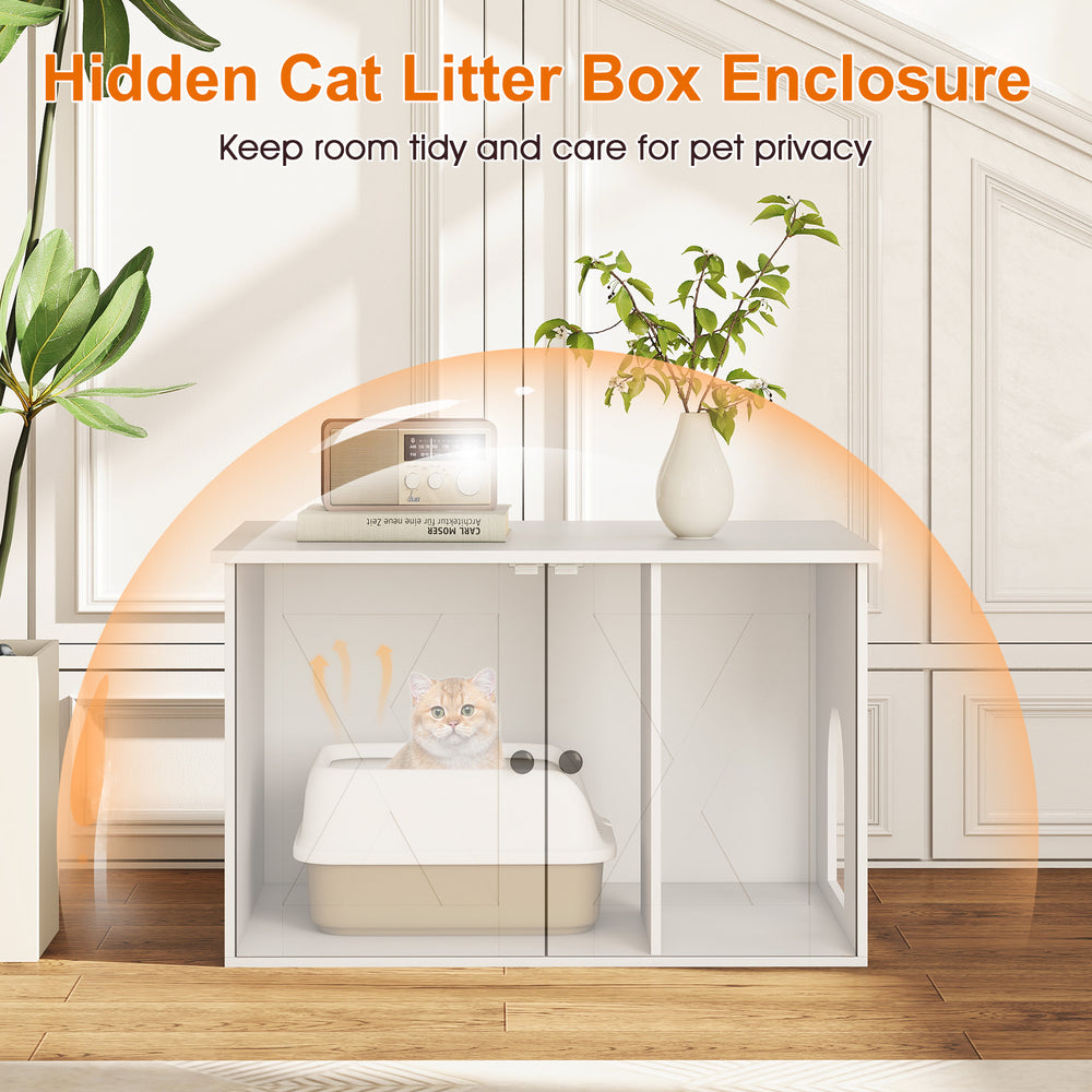 Hidden Cat Litter Box Enclosure Furniture with Divider Cat House - view 6