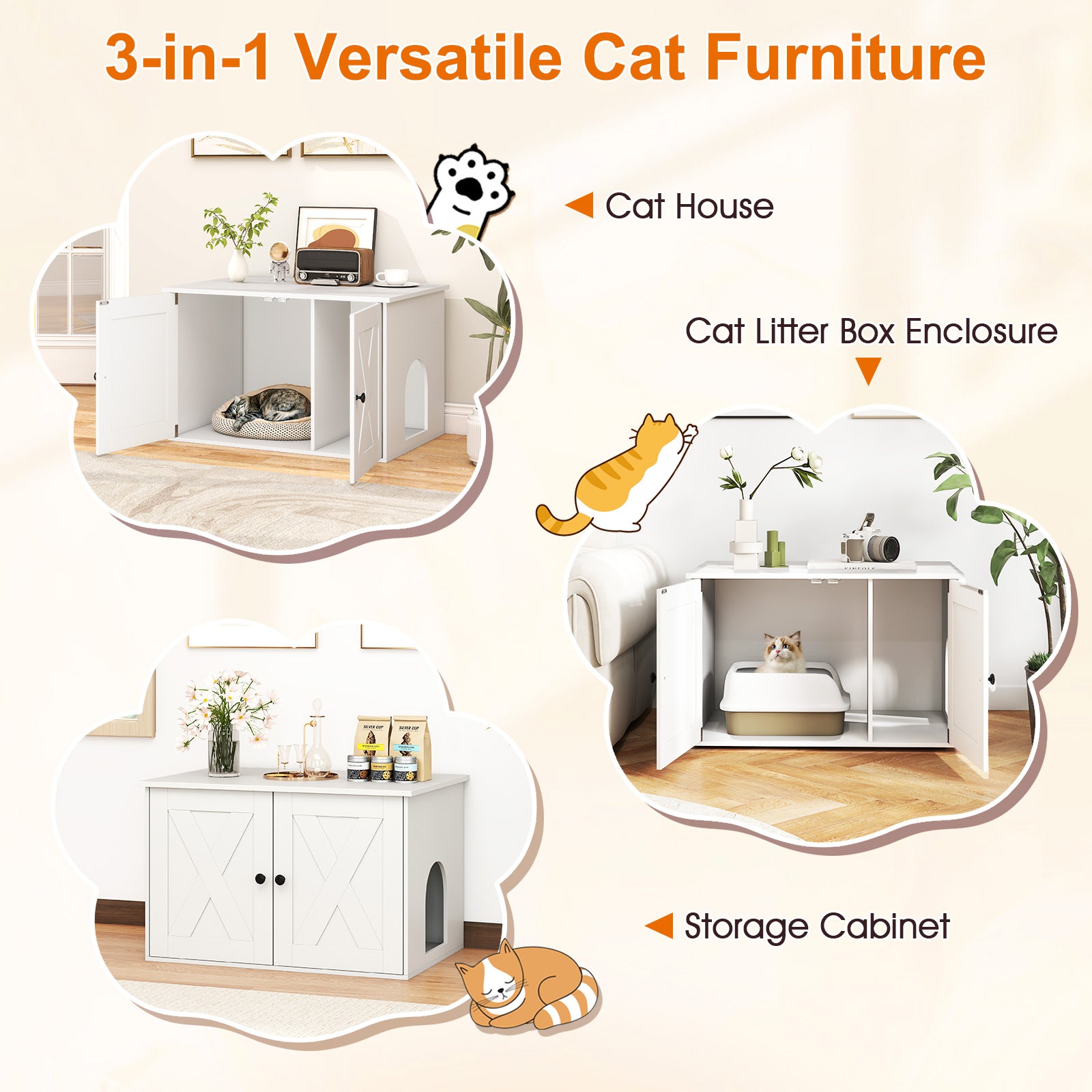 Hidden Cat Litter Box Enclosure Furniture with Divider Cat House - view 7
