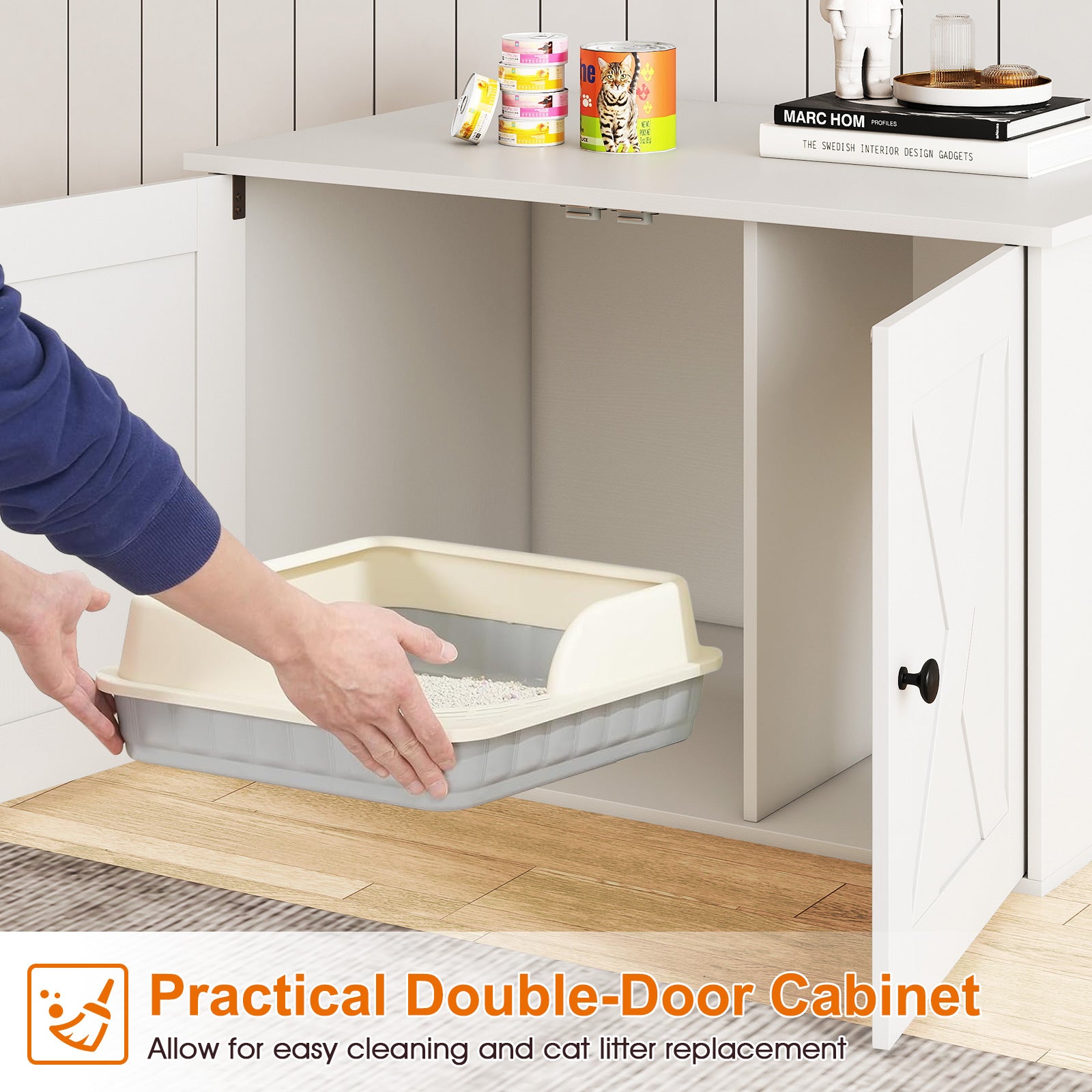 Hidden Cat Litter Box Enclosure Furniture with Divider Cat House - view 8