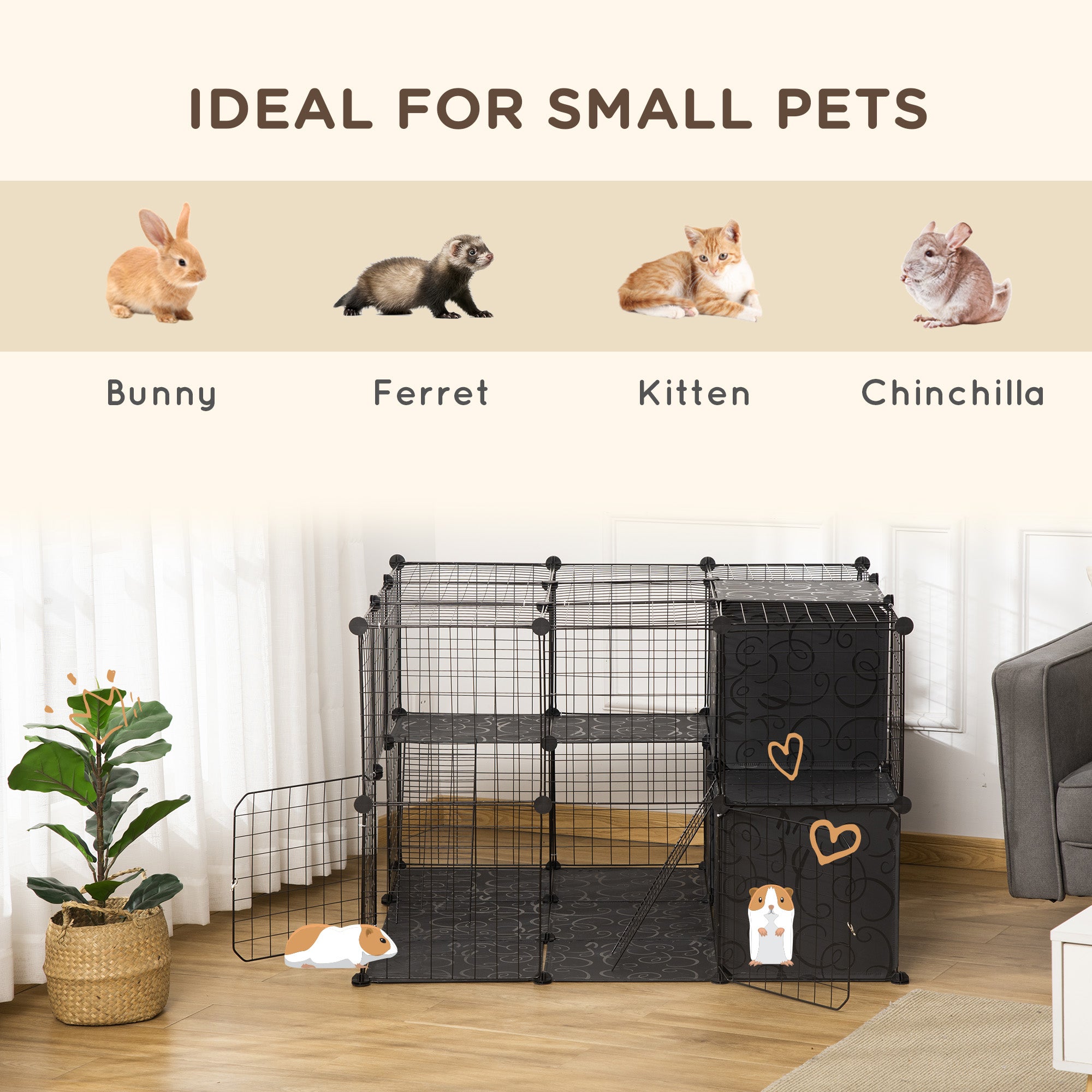 56 Panels Pet Playpen Small Animal Cage for Rabbit Small Animal Habitat - view 5