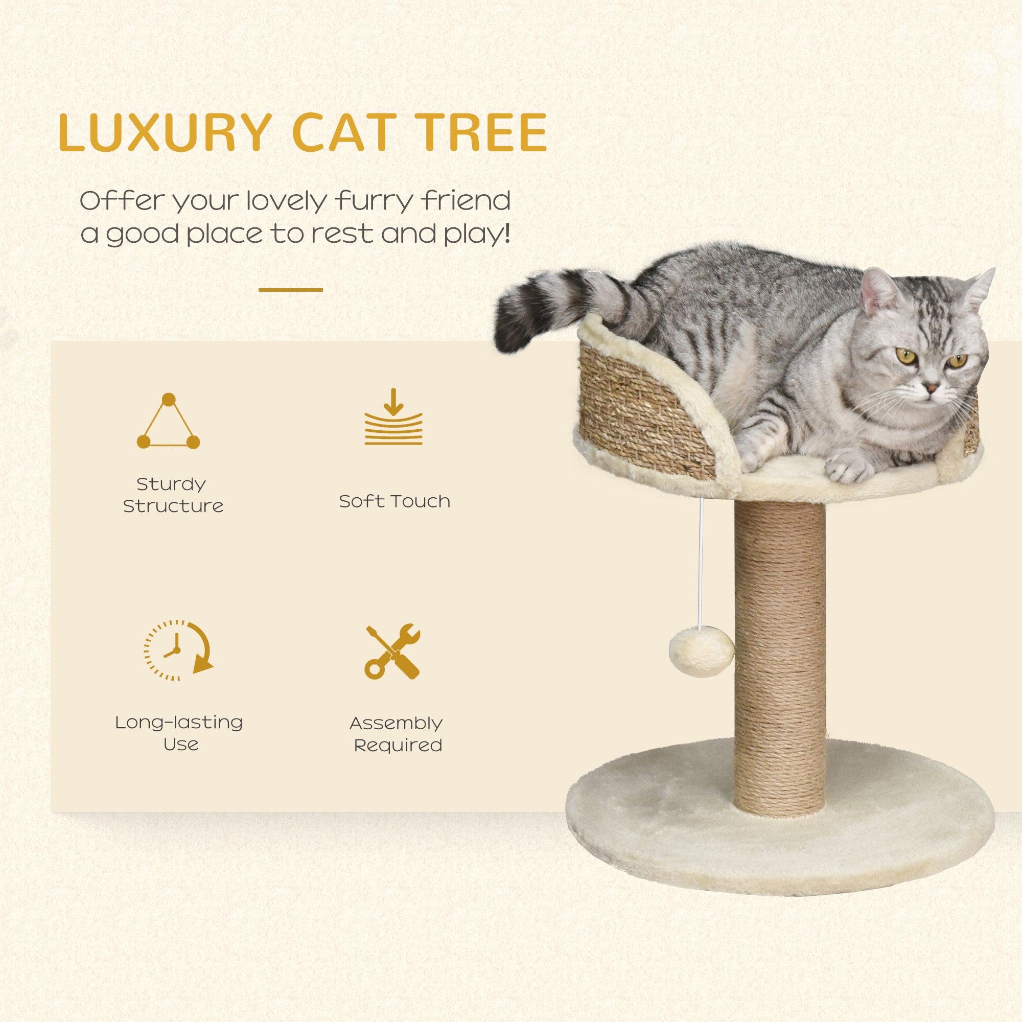 Cat Tree with Scratching Post, Toy Ball, Perch, Small Cat Tower for Indoor Cats - view 3