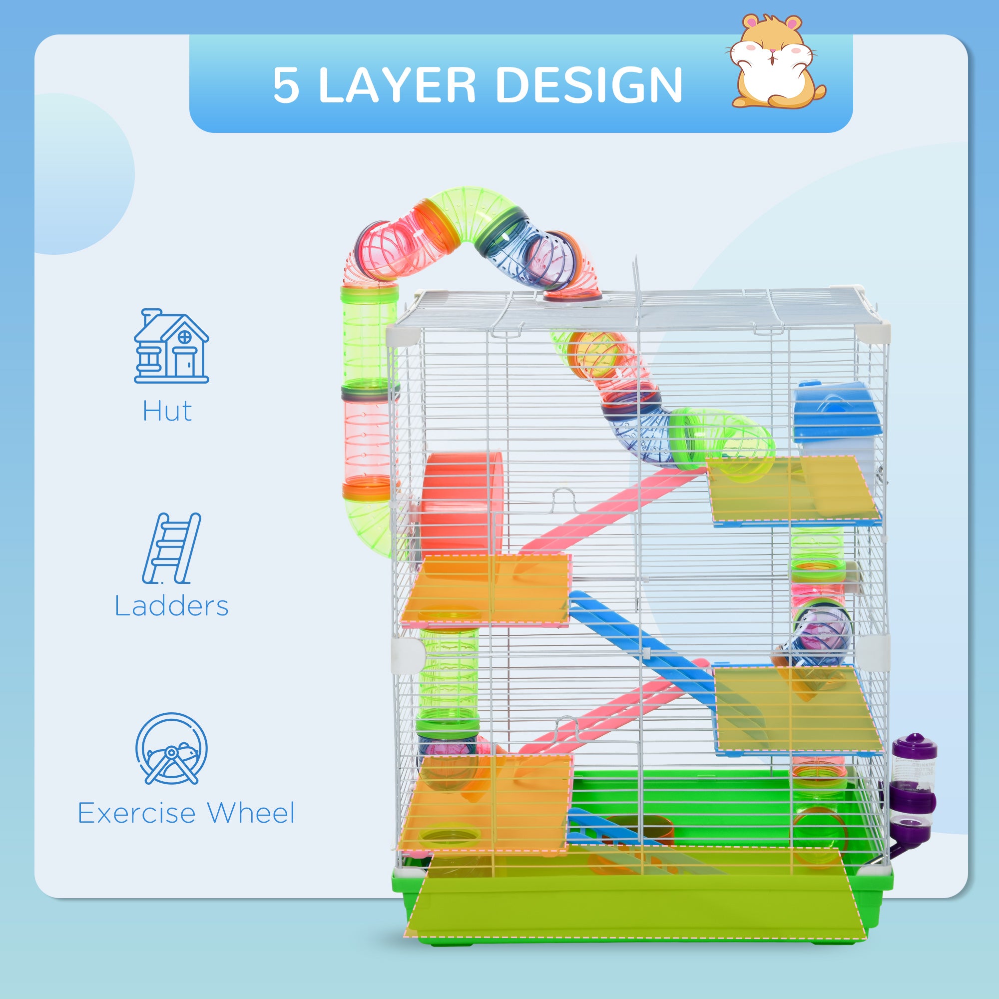 5 Tiers Hamster Cage Portable with Exercise Wheels Play Tube Water Bottle - view 7