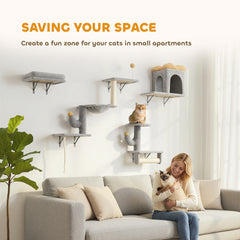 Cat Wall Shelves, 4 Pcs Cat Wall Furniture Set with Scratching Posts, Condo - view 4