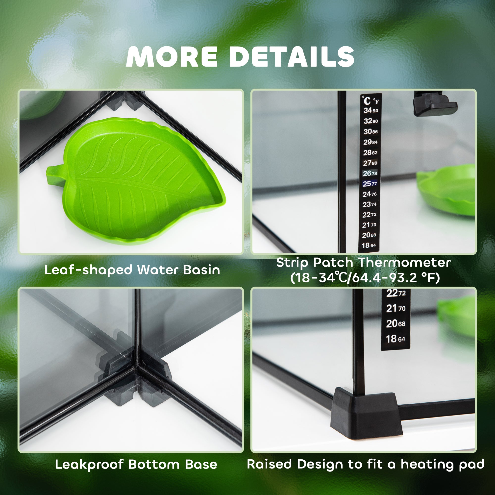 Glass Reptile Terrarium with Thermometer, Water Basin, Full View Visually - view 5