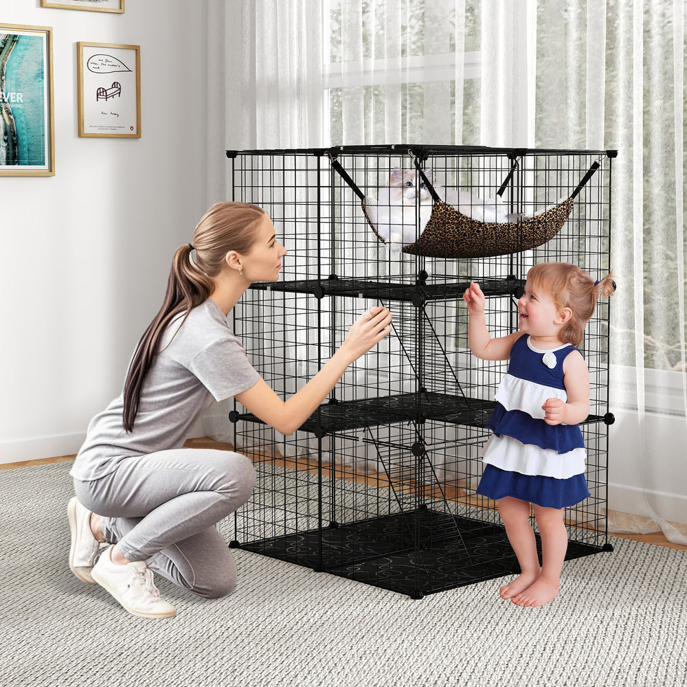 Indoor Cat Cage 3-Tier Cat Enclosure Detachable Metal Wire Kennel Cat Tree - view 2