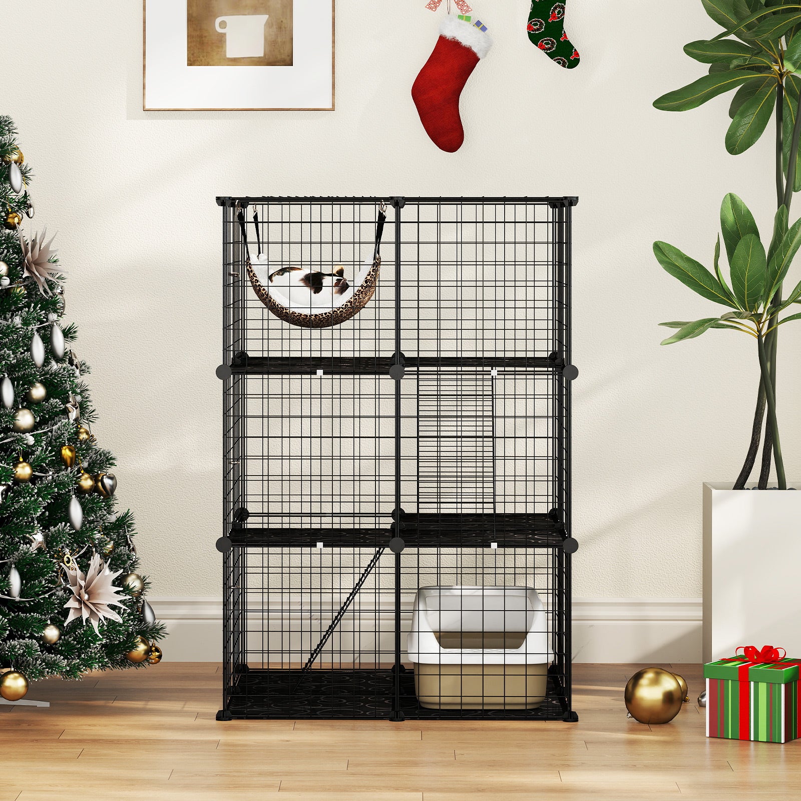 Indoor Cat Cage 3-Tier Cat Enclosure Detachable Metal Wire Kennel Cat Tree - view 3