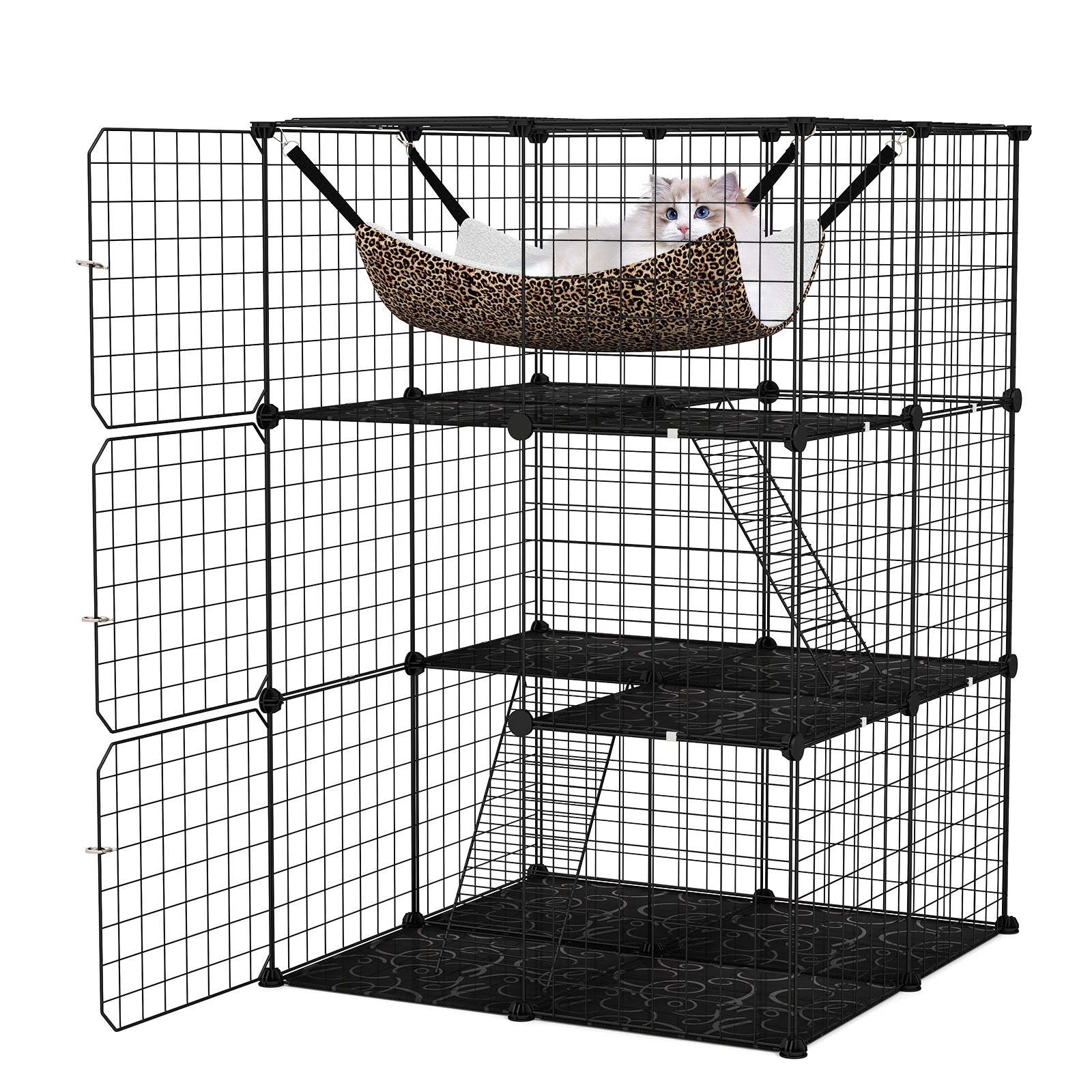 Indoor Cat Cage 3-Tier Cat Enclosure Detachable Metal Wire Kennel Cat Tree