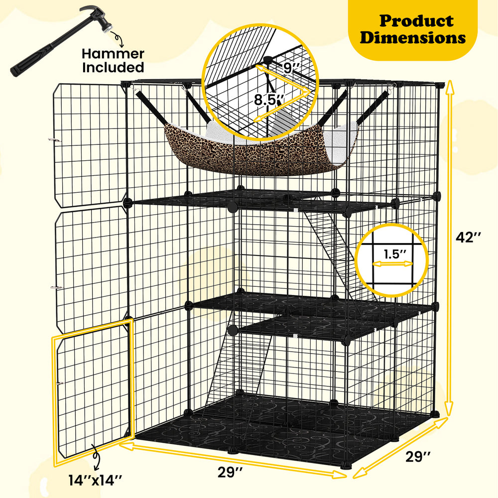 Indoor Cat Cage 3-Tier Cat Enclosure Detachable Metal Wire Kennel Cat Tree - view 5