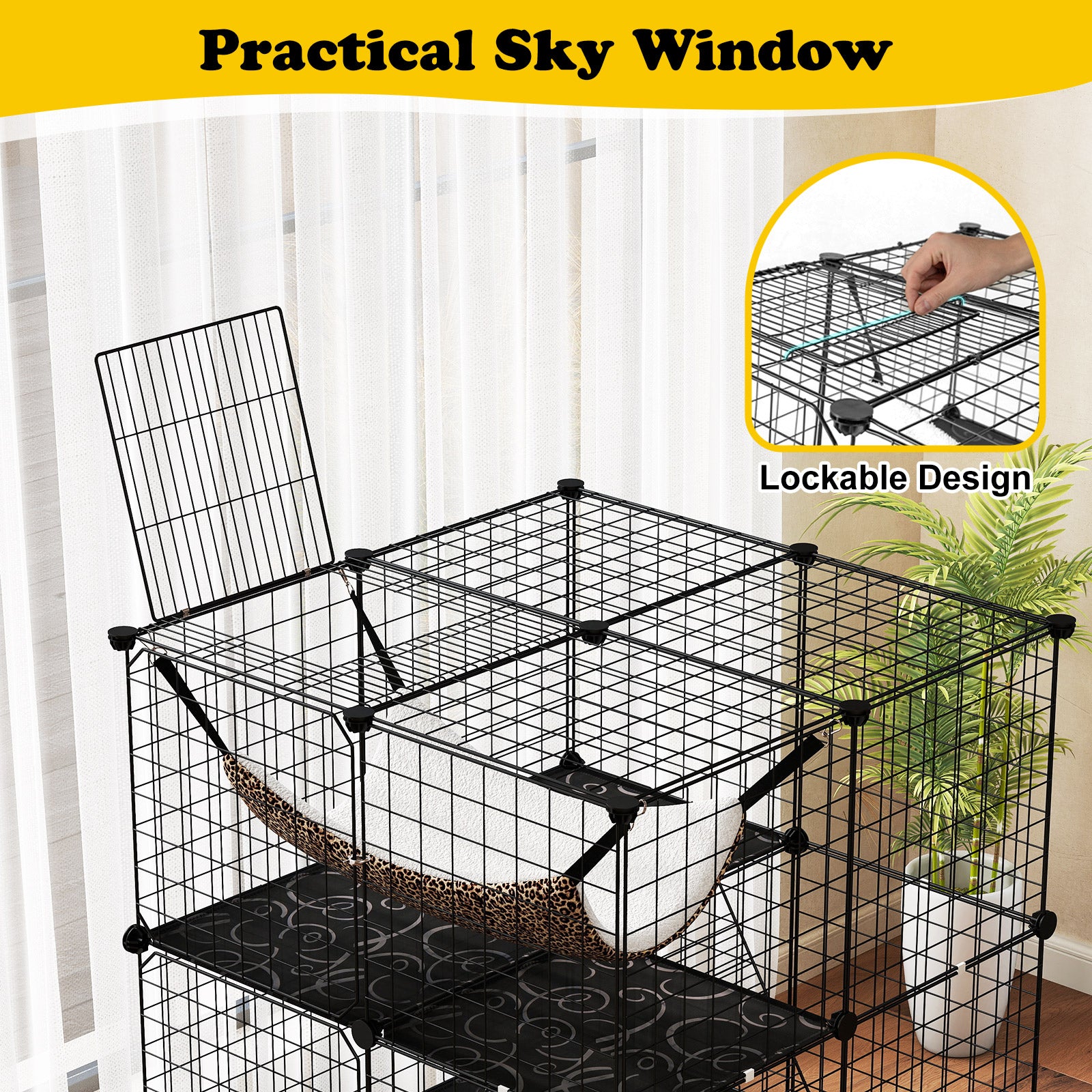 Indoor Cat Cage 3-Tier Cat Enclosure Detachable Metal Wire Kennel Cat Tree - view 8