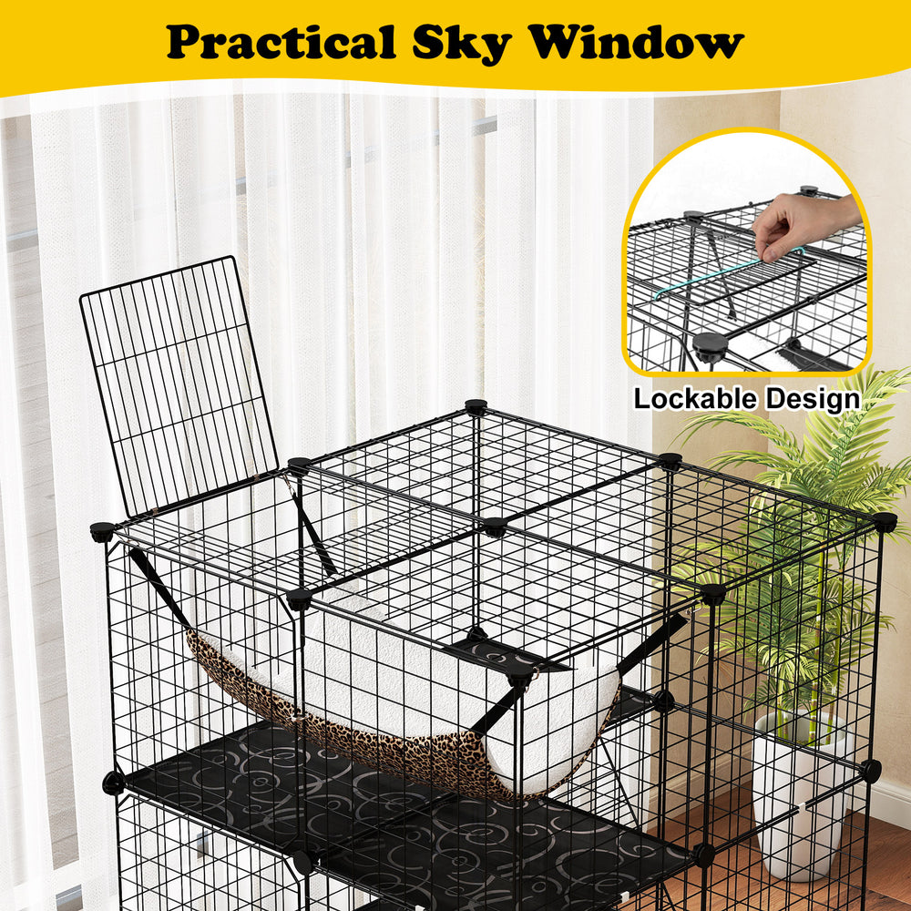 Indoor Cat Cage 3-Tier Cat Enclosure Detachable Metal Wire Kennel Cat Tree - view 8
