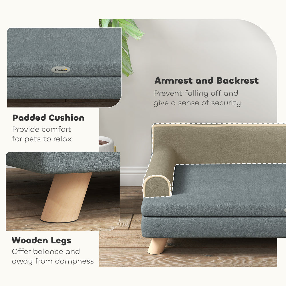 Elevated Dog Sofa Bed, Cat Couch with Cushion, Washable Cover, Wooden Legs - view 5