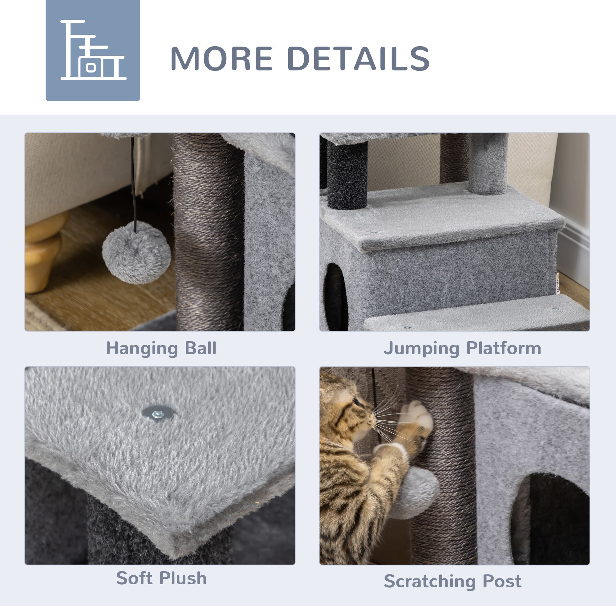 Cat Stairs Pet Steps for Couch Bed with Scratching Posts Condo Ball Toy, 23.6" - view 5