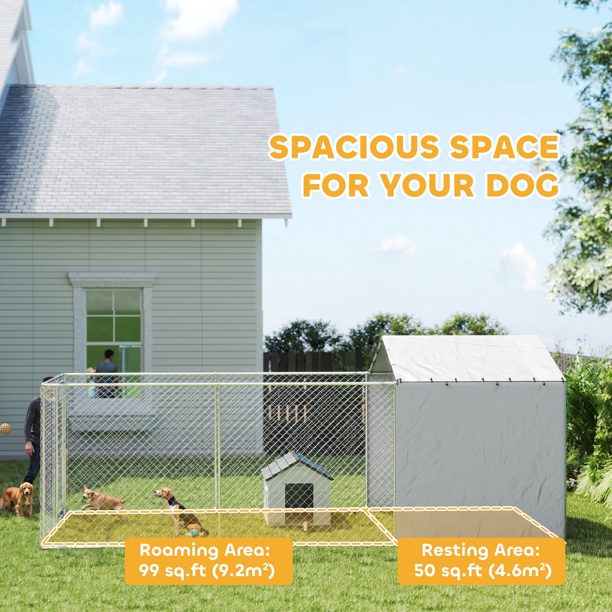 Galvanized Steel Dog Kennel Outdoor with Waterproof & UV-Resistant Cover - view 3
