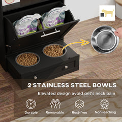 Pet Feeder Station Storage Cabinet, Dog Food Storage Container with Dog Raised - view 3