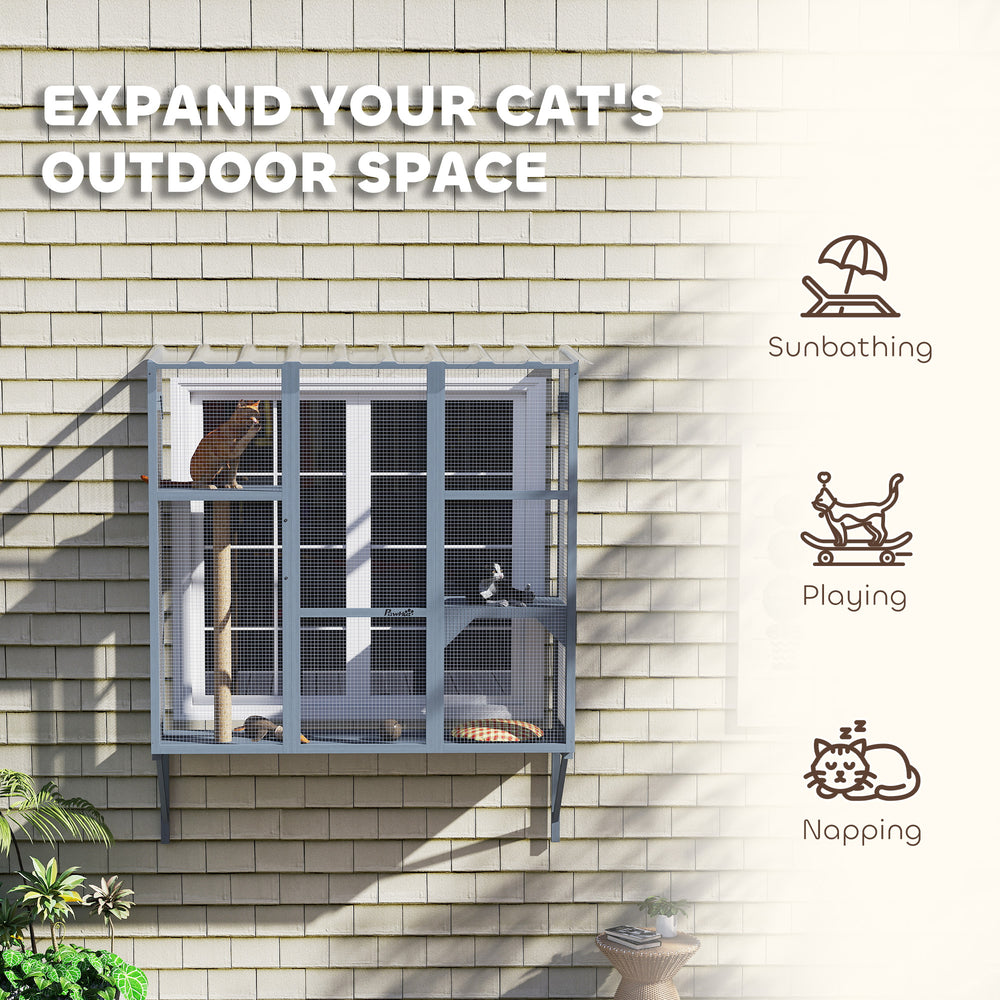 Wooden Catio Outdoor, Cat Window Box Enclosure for 2-3 Large Cats with 2 - view 3