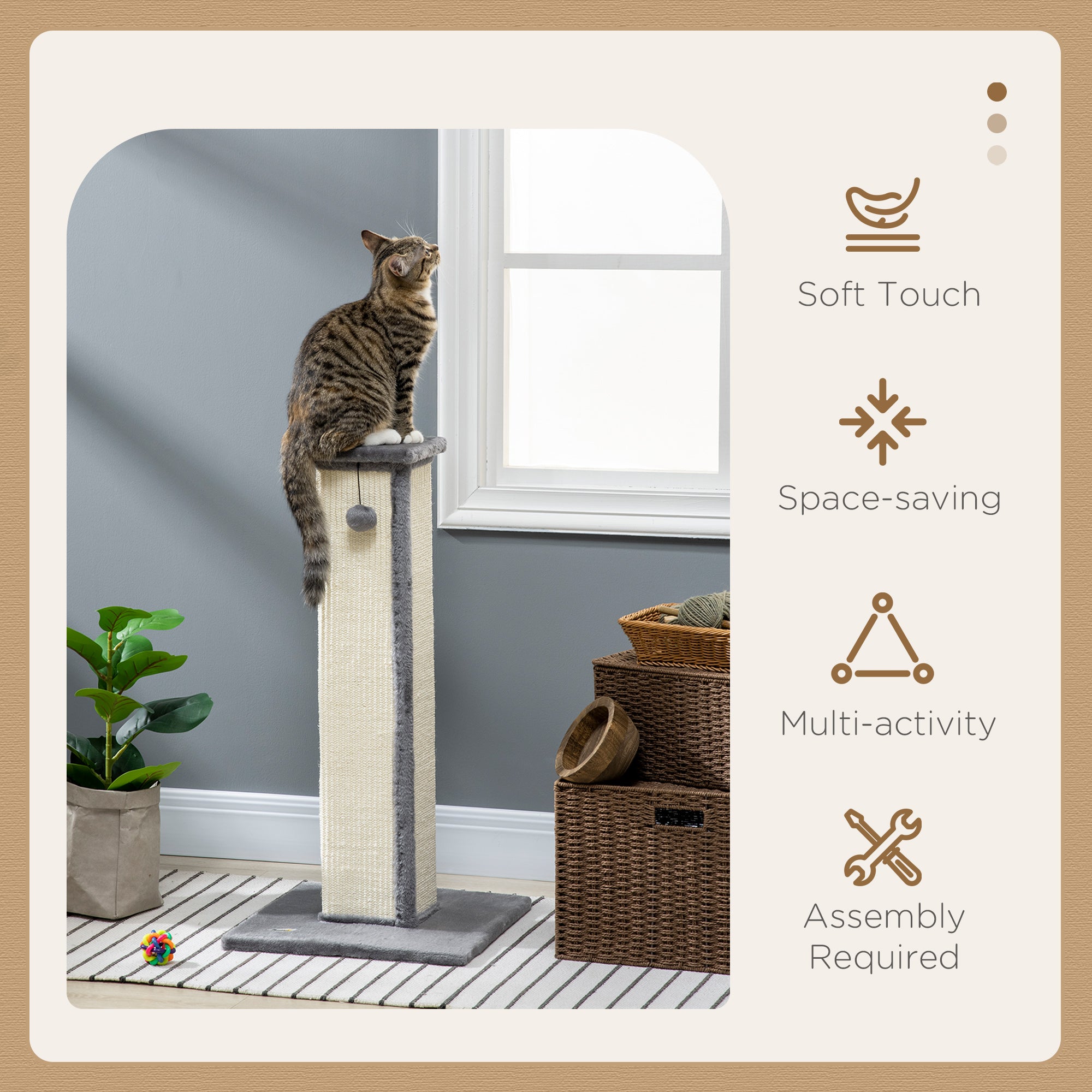 32" Tall Cat Scratching Post for Indoor Cats and Kittens, Sisal Cat Scratcher - view 3