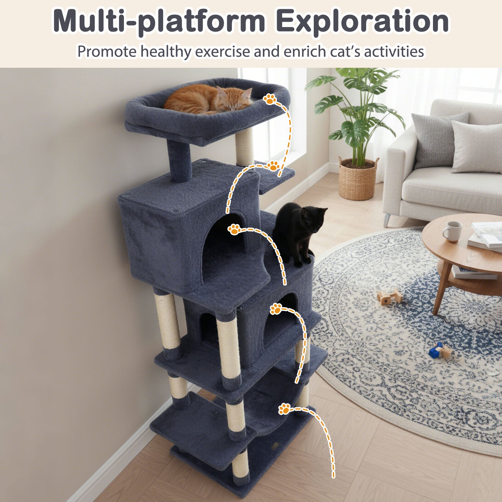 Large Cat Tree for Indoor Cats 70" Tall Cat Tower - view 6