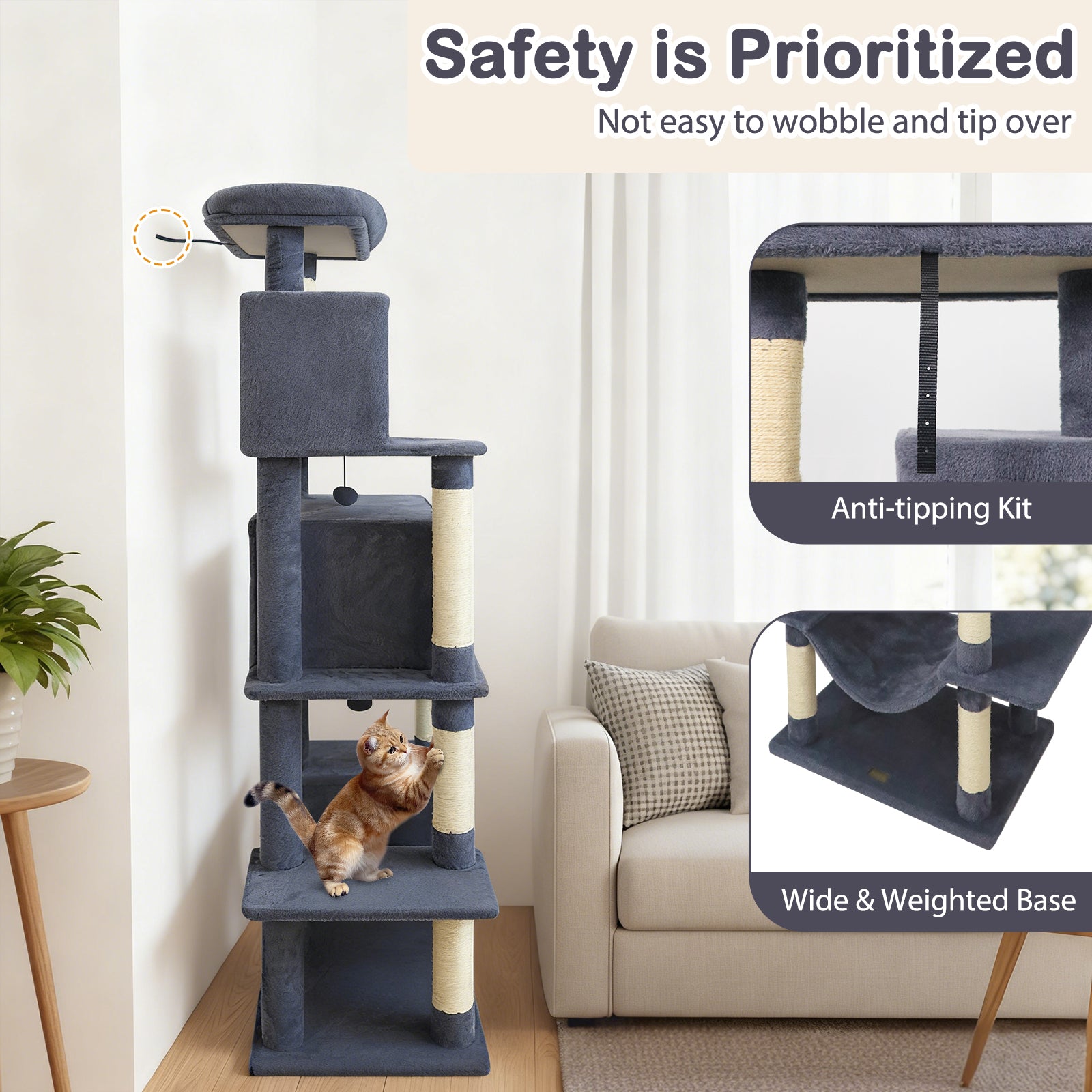 Large Cat Tree for Indoor Cats 70" Tall Cat Tower - view 7