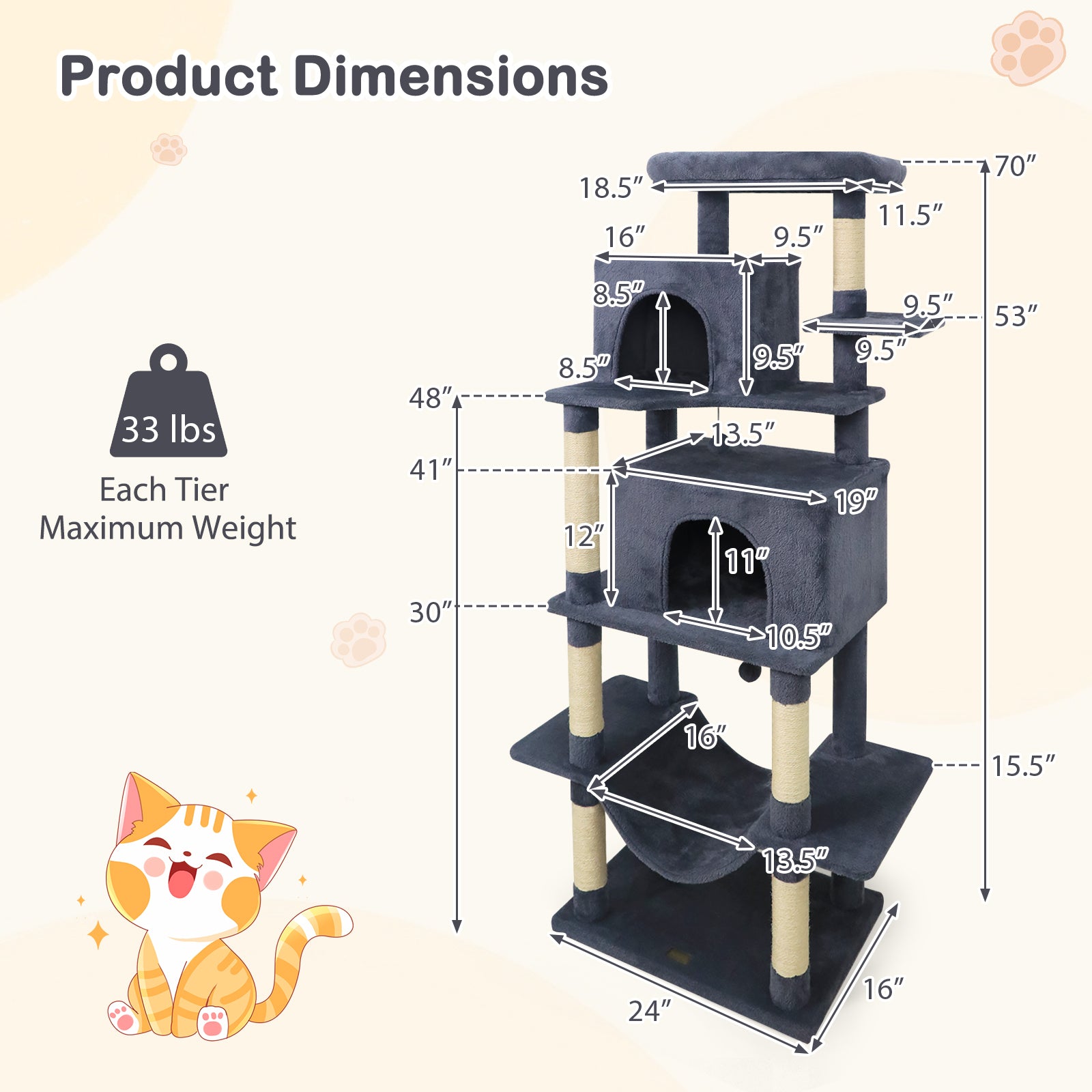 Large Cat Tree for Indoor Cats 70" Tall Cat Tower - view 5