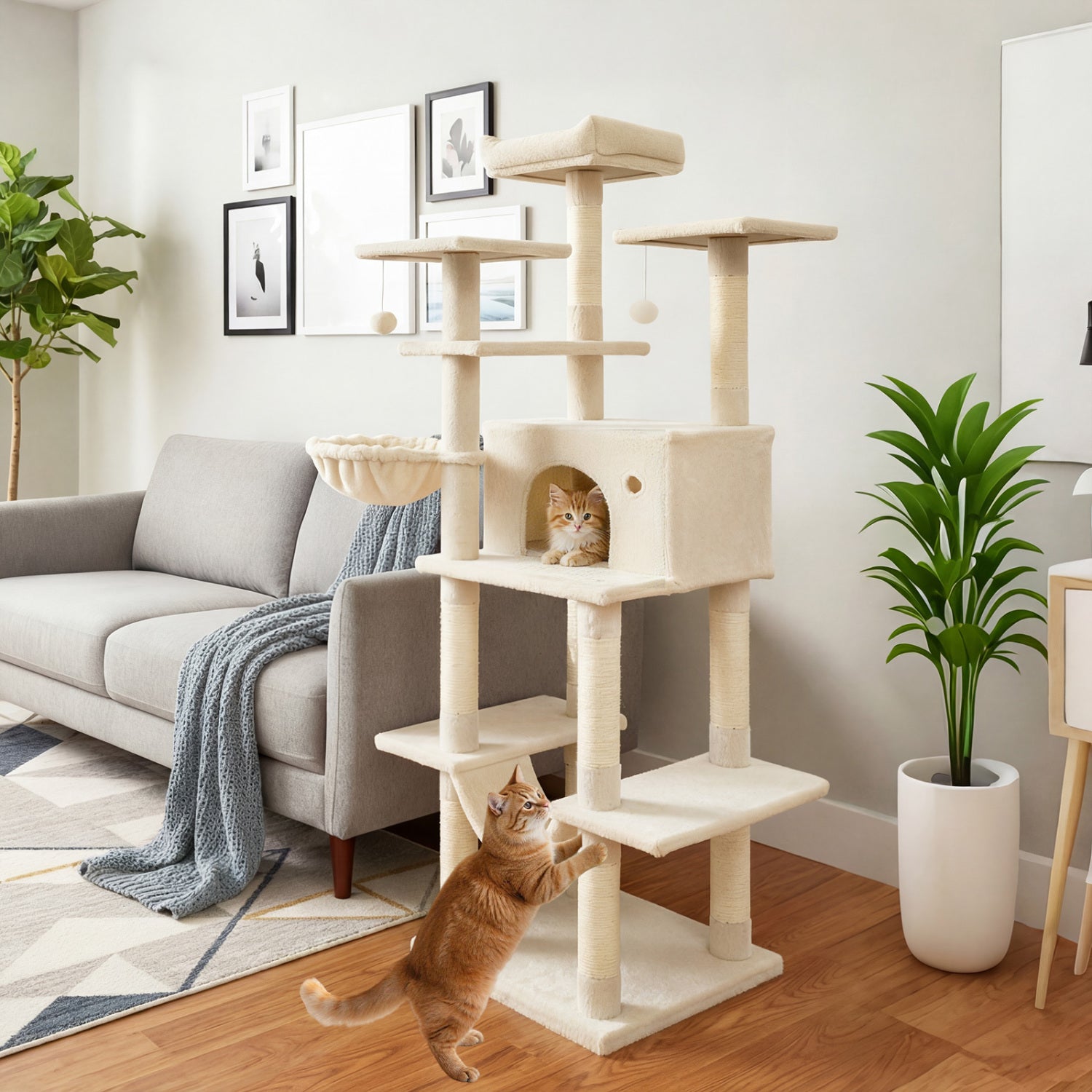 Large Cat Tree for Indoor Cats 63" Tall Cat Tower - view 3