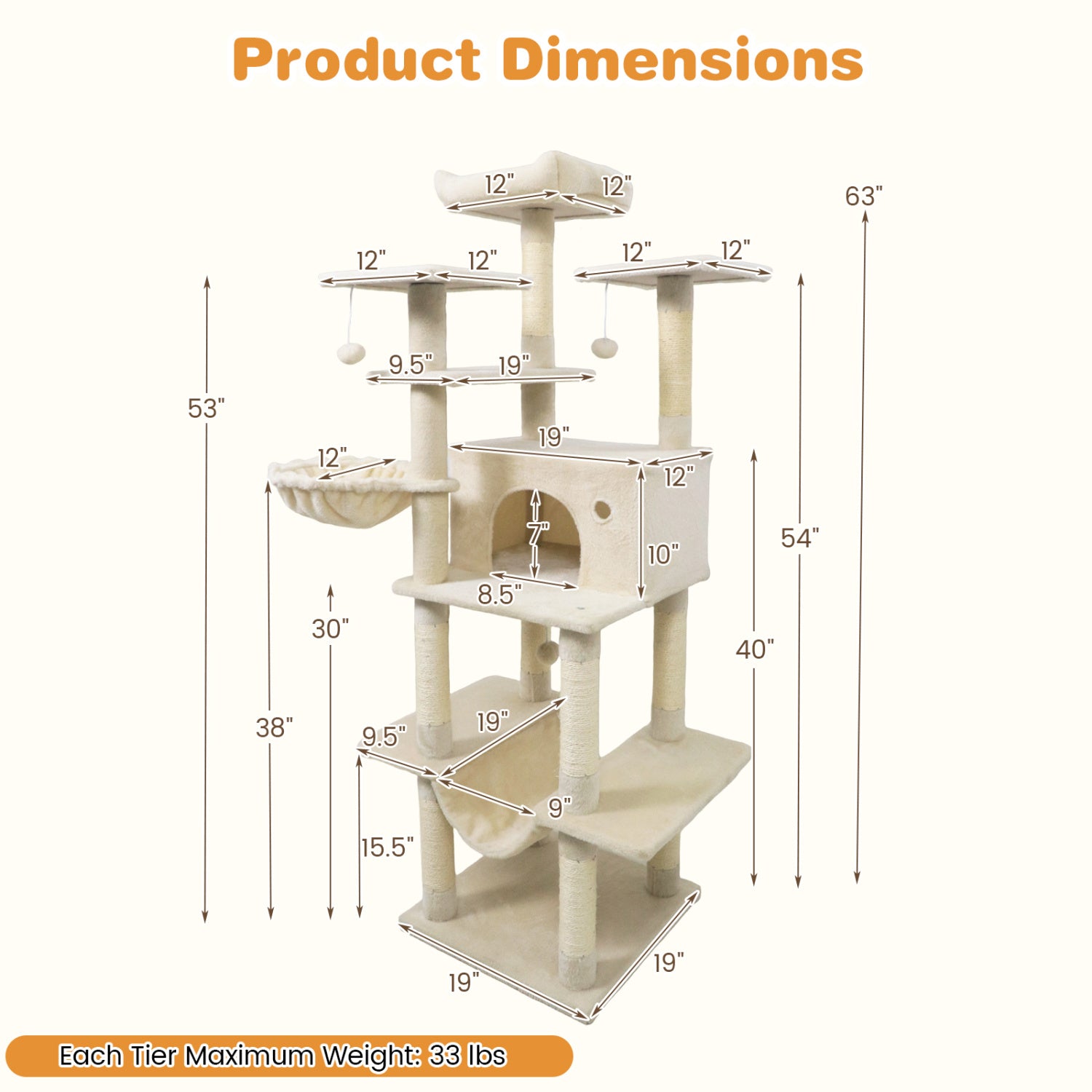 Large Cat Tree for Indoor Cats 63" Tall Cat Tower - view 5