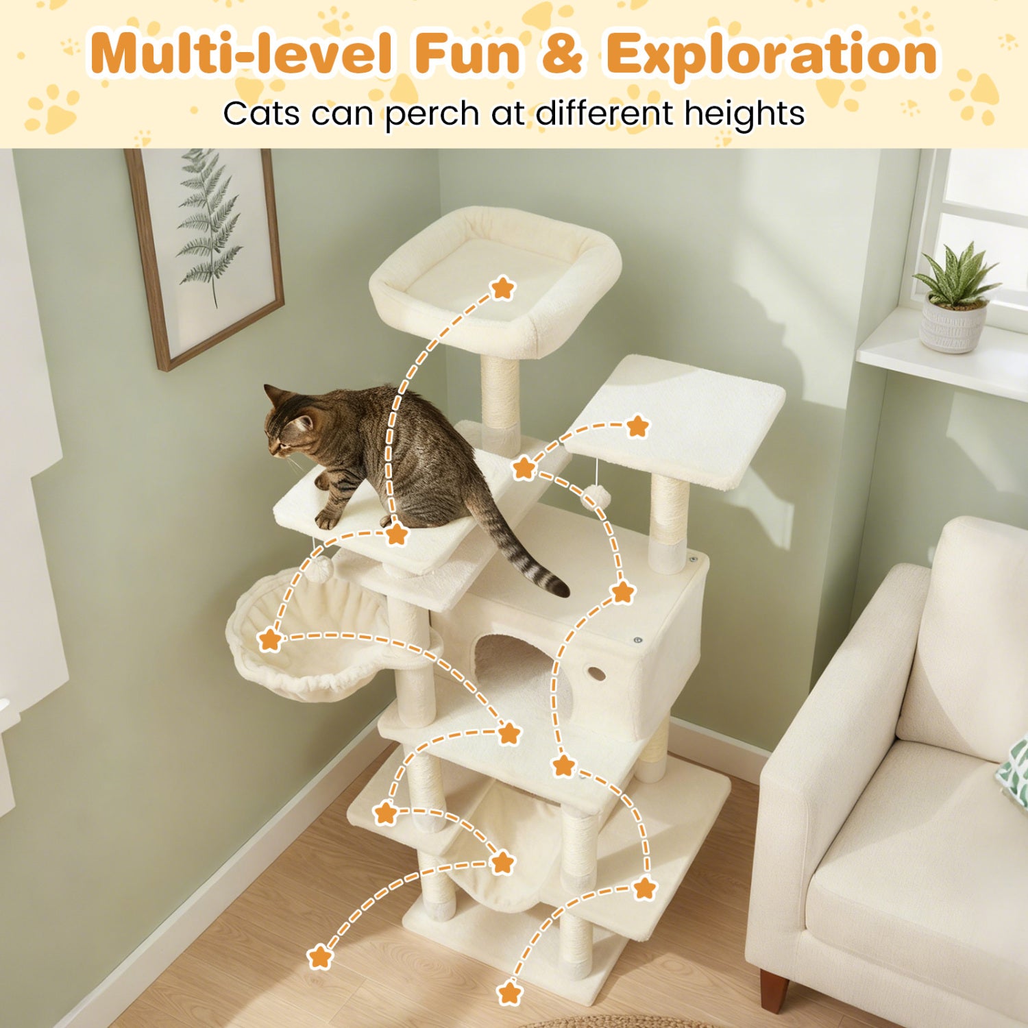 Large Cat Tree for Indoor Cats 63" Tall Cat Tower - view 6