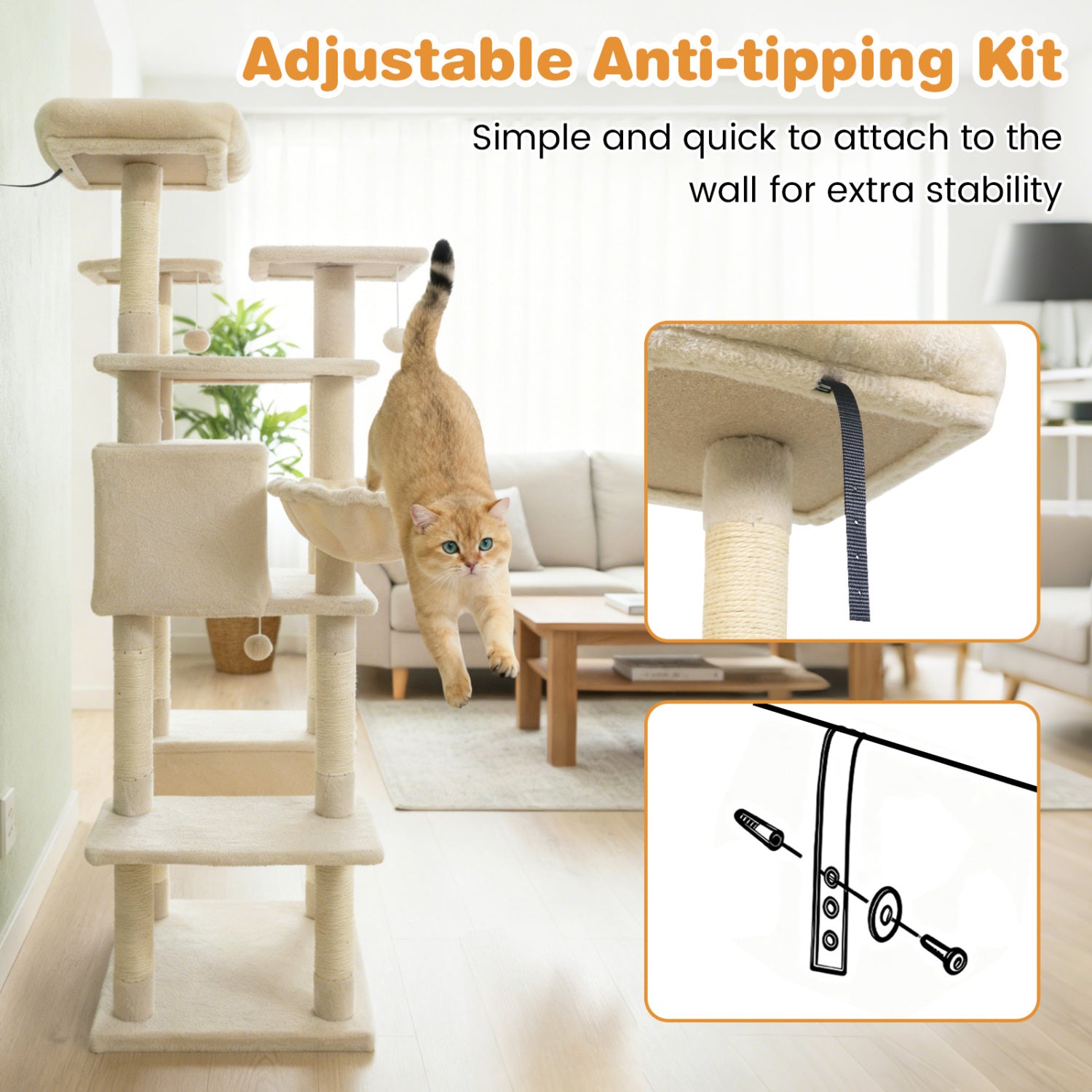 Large Cat Tree for Indoor Cats 63" Tall Cat Tower - view 7