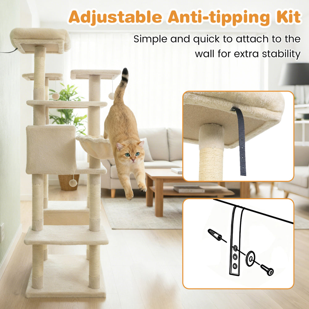 Large Cat Tree for Indoor Cats 63" Tall Cat Tower - view 7