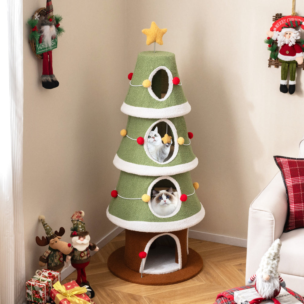 Large Christmas Cat Tree for Indoor Cats 61 Inch Cute Cat Tower with 4 Condos - view 3