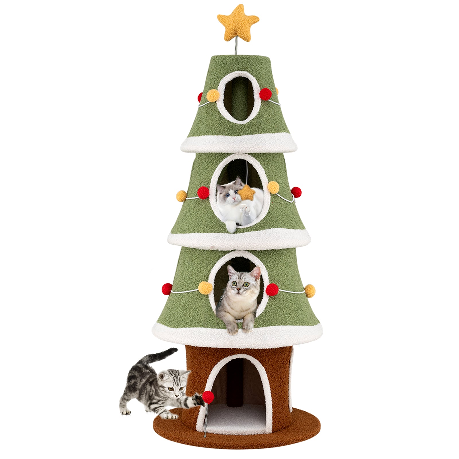 Large Christmas Cat Tree for Indoor Cats 61 Inch Cute Cat Tower with 4 Condos