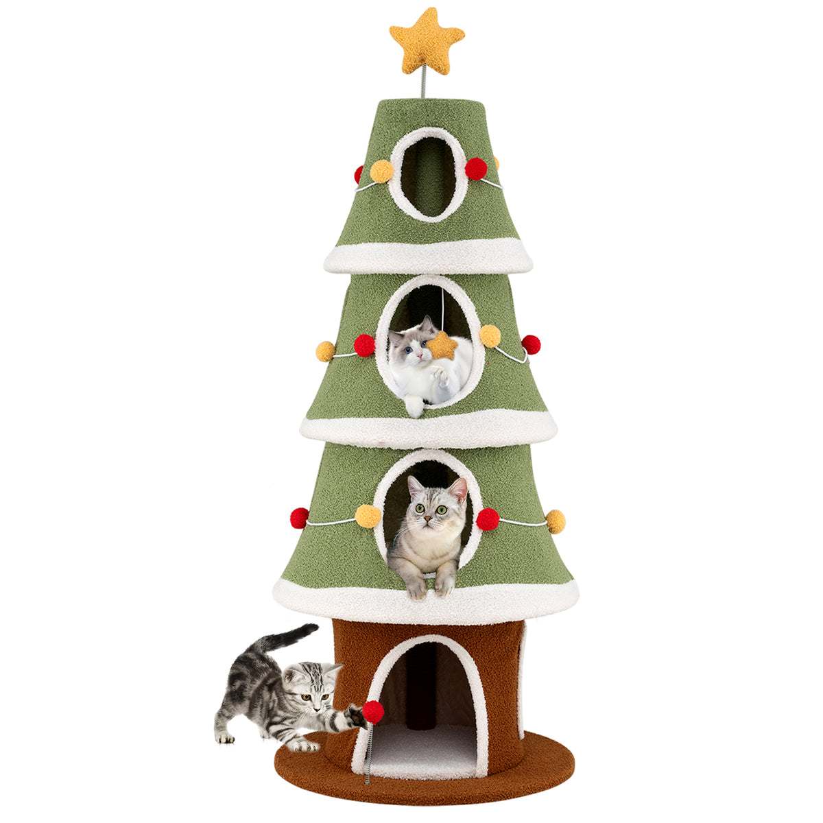 Large Christmas Cat Tree for Indoor Cats 61 Inch Cute Cat Tower with 4 Condos