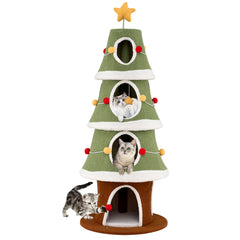 Large Christmas Cat Tree for Indoor Cats 61 Inch Cute Cat Tower with 4 Condos