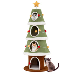 Large Christmas Cat Tree for Indoor Cats 61 Inch Cute Cat Tower with 4 Condos - view 4