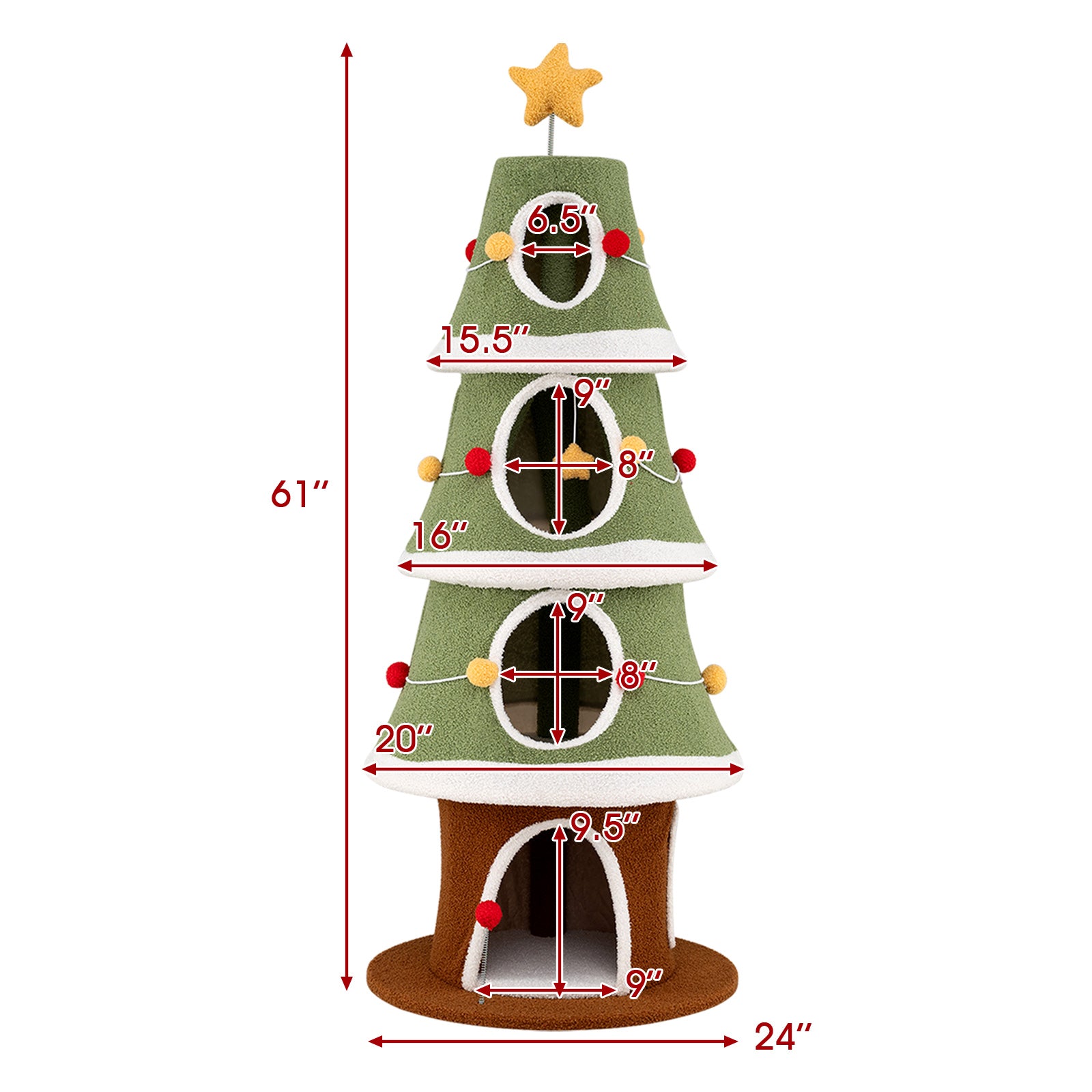 Large Christmas Cat Tree for Indoor Cats 61 Inch Cute Cat Tower with 4 Condos - view 5