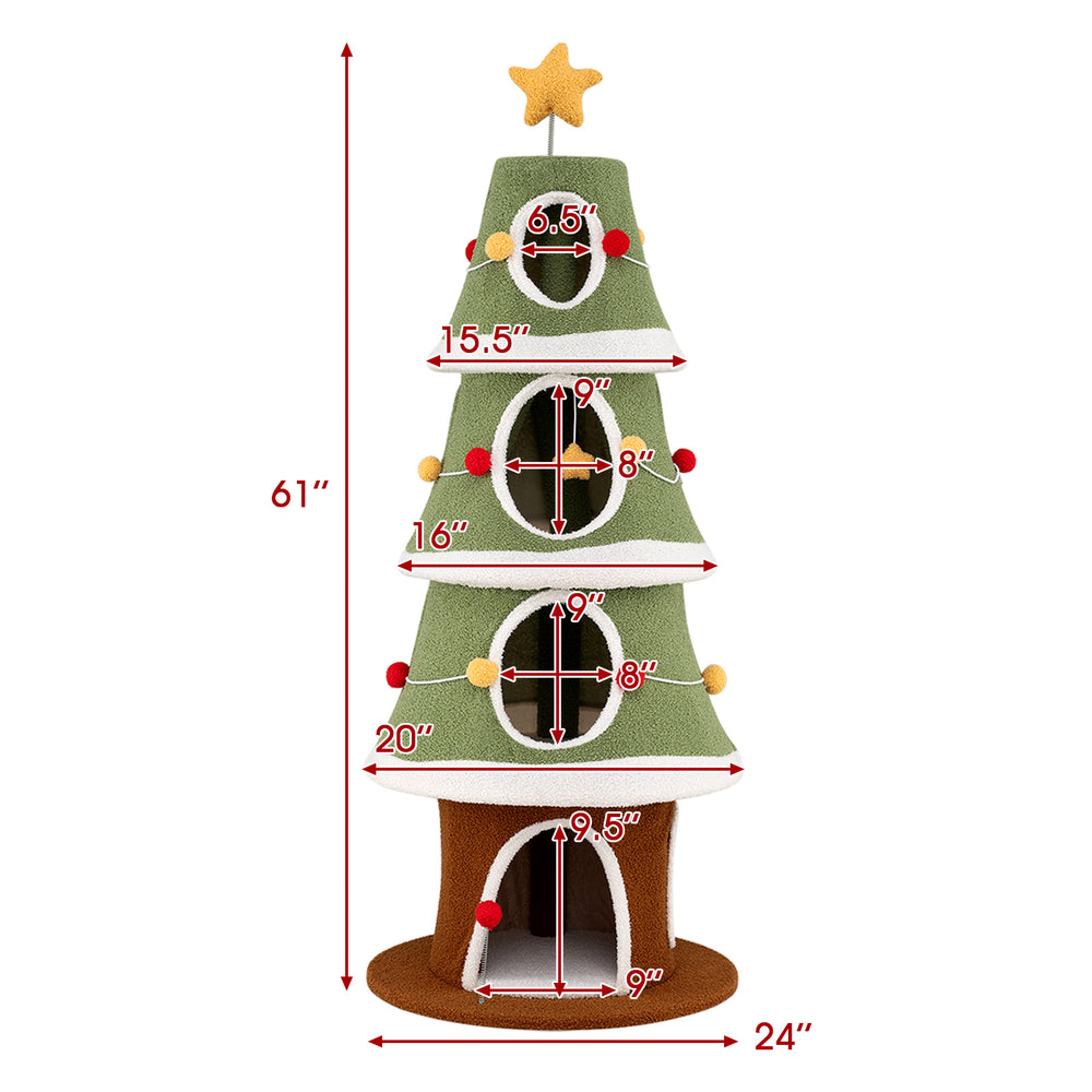 Large Christmas Cat Tree for Indoor Cats 61 Inch Cute Cat Tower with 4 Condos - view 5