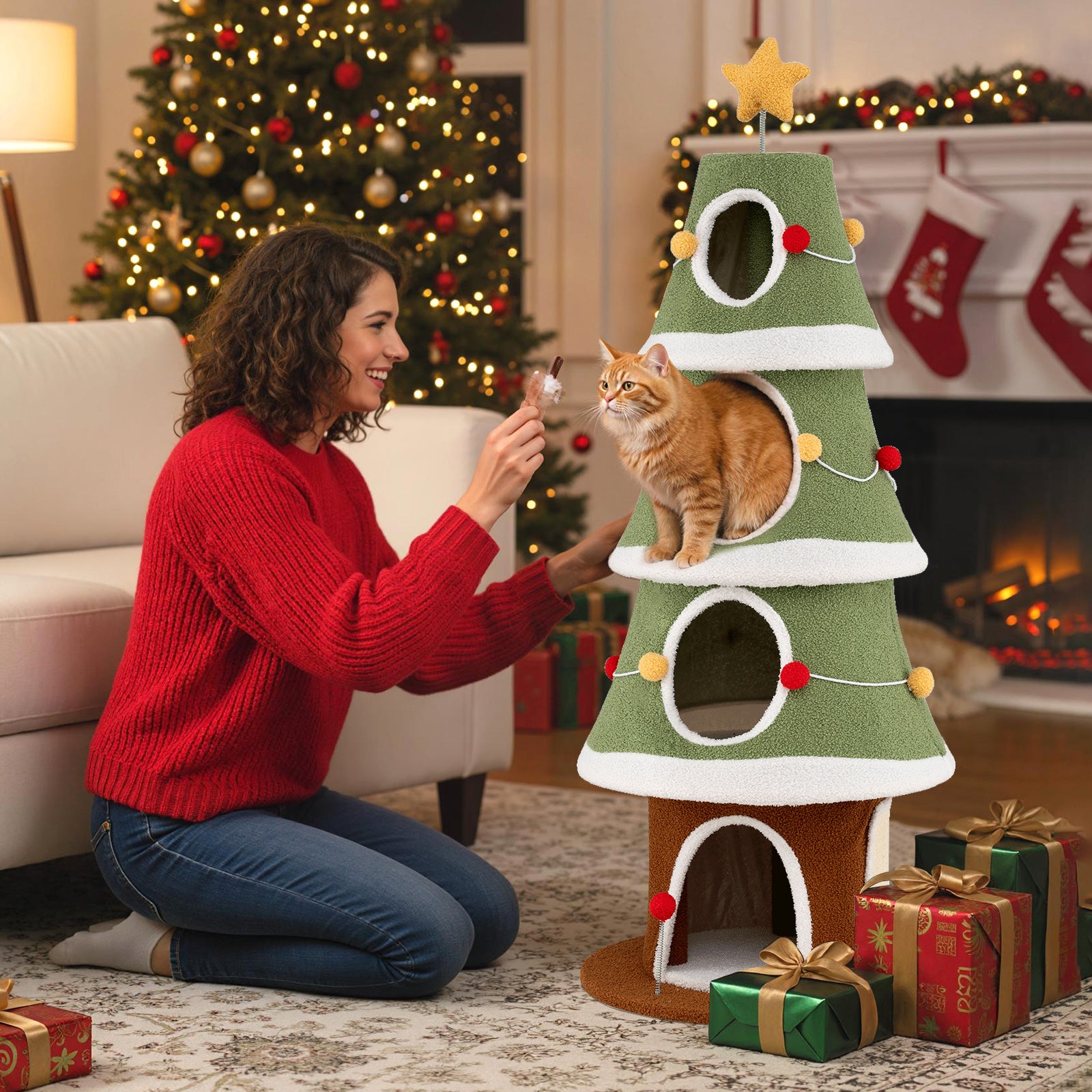 Large Christmas Cat Tree for Indoor Cats 61 Inch Cute Cat Tower with 4 Condos - view 6