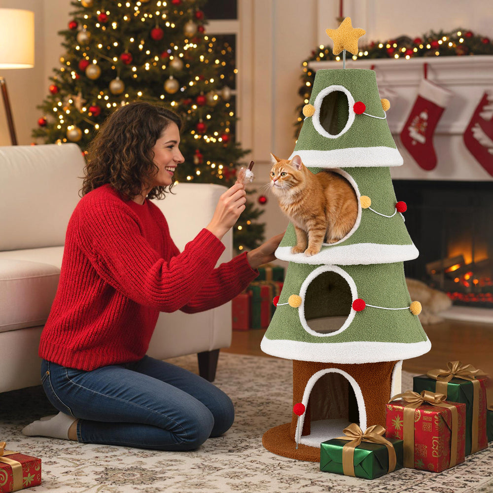 Large Christmas Cat Tree for Indoor Cats 61 Inch Cute Cat Tower with 4 Condos - view 6