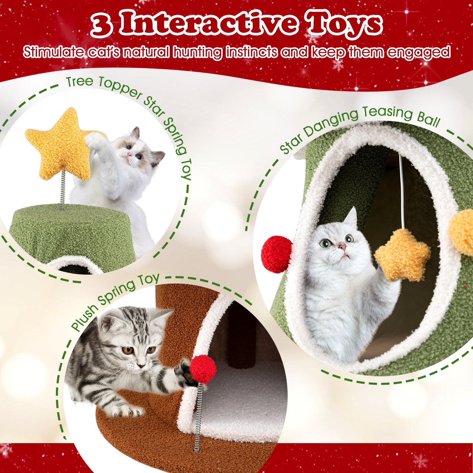 Large Christmas Cat Tree for Indoor Cats 61 Inch Cute Cat Tower with 4 Condos - view 7