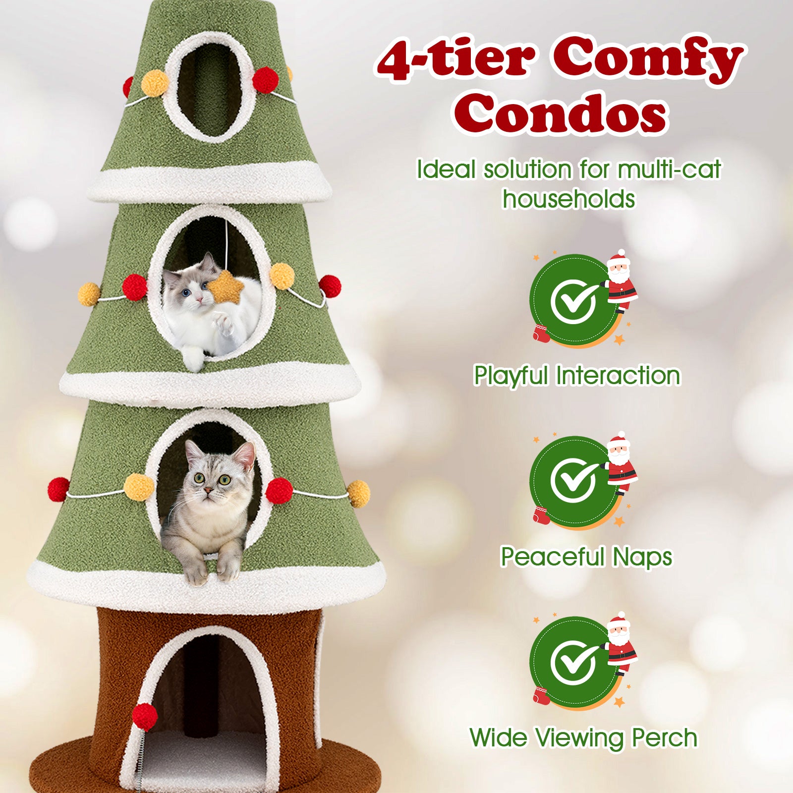 Large Christmas Cat Tree for Indoor Cats 61 Inch Cute Cat Tower with 4 Condos - view 8
