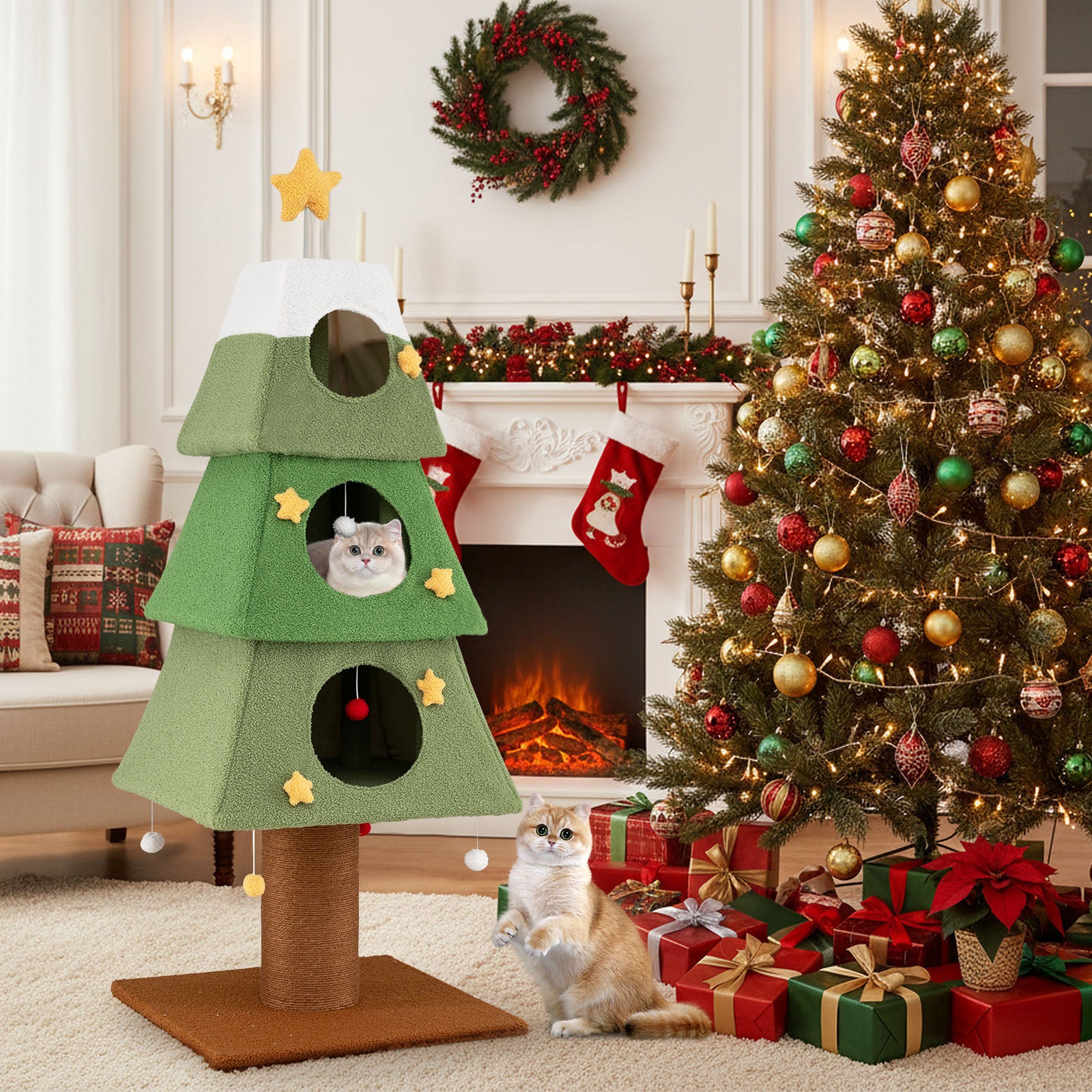 Large Christmas Cat Tree for Indoor Cats 64" Cute Cat Tower with 3 Condos - view 2