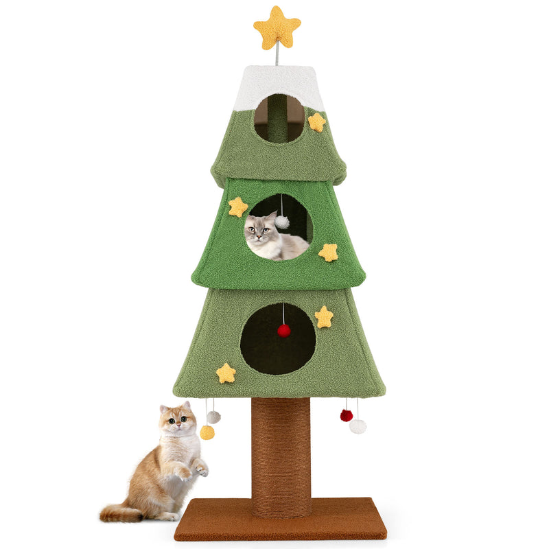 Large Christmas Cat Tree for Indoor Cats 64" Cute Cat Tower with 3 Condos
